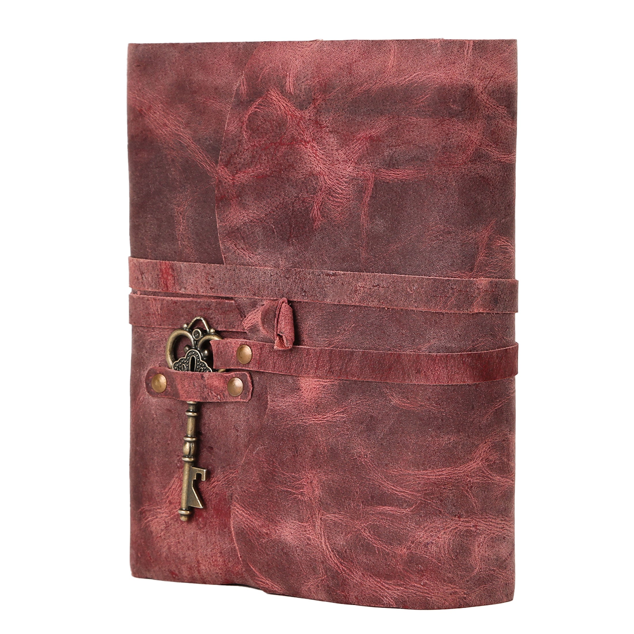 Leather Journal with unlined Deckle Edge Paper Vintage Key/ Handmade Writing Notebook Diary/ Bound Daily Notepad for Men & Women (Dusty Rose)