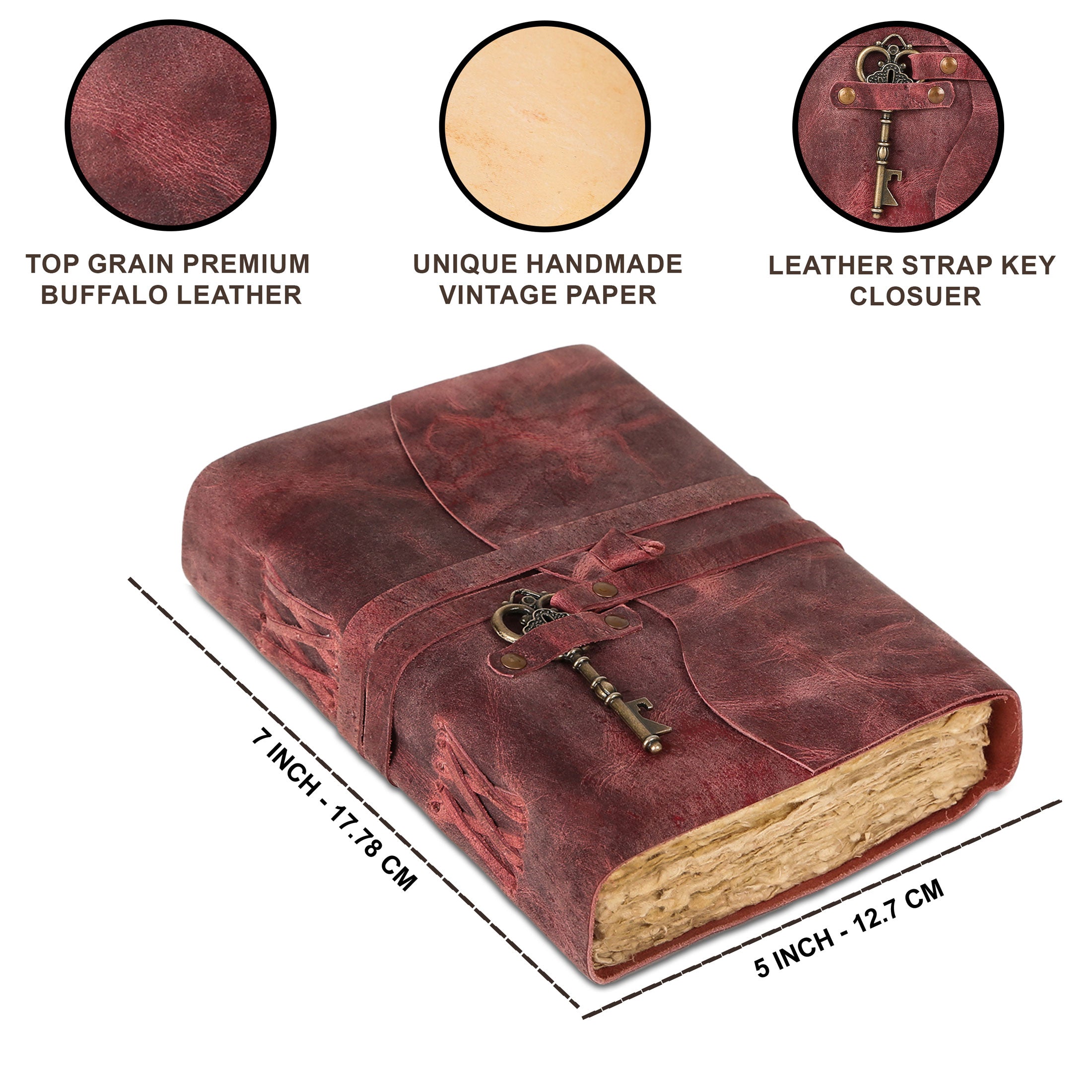 Leather Journal with unlined Deckle Edge Paper Vintage Key/ Handmade Writing Notebook Diary/ Bound Daily Notepad for Men & Women (Dusty Rose)