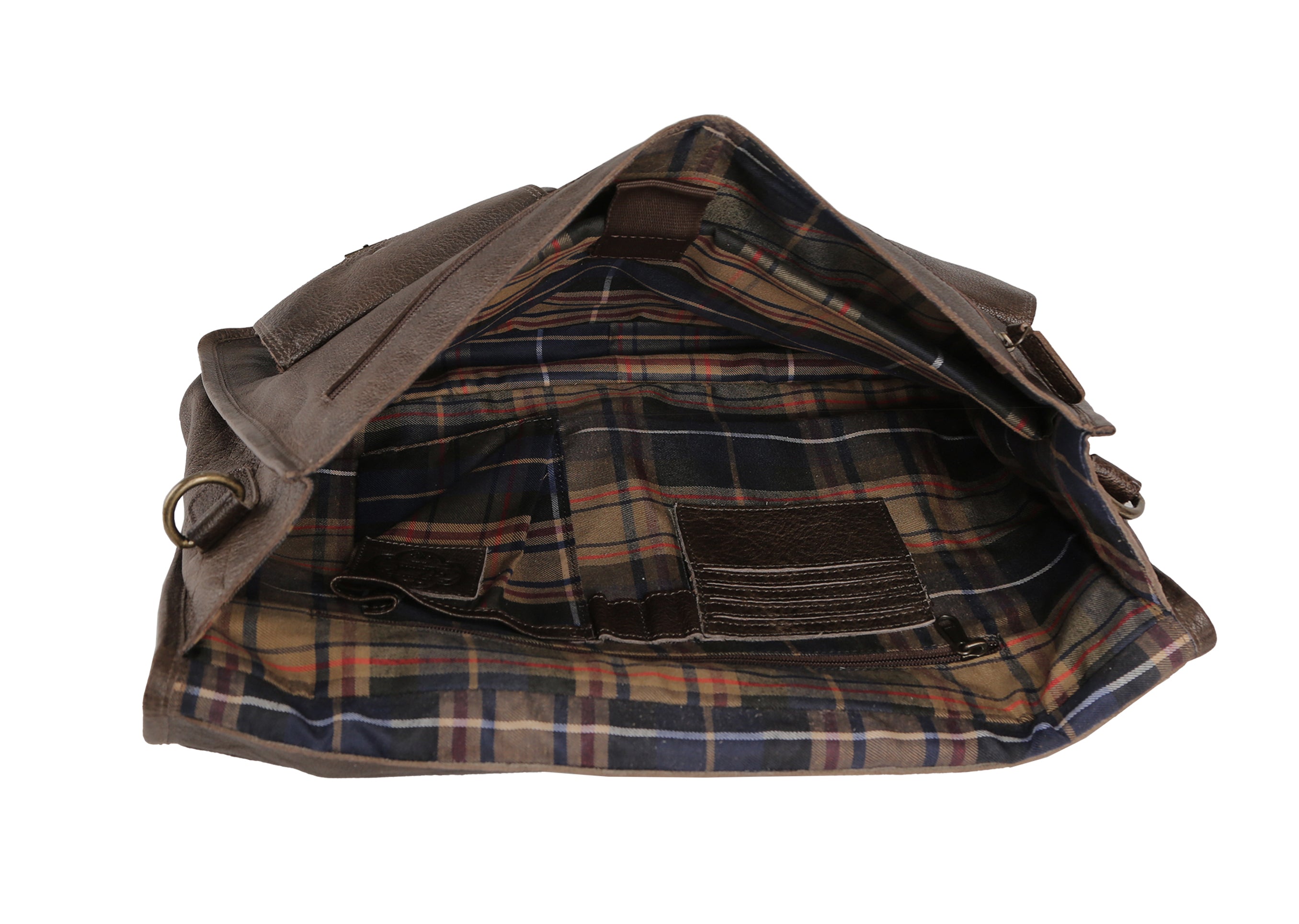 KPL 18 Inch Brown Leather Messenger Bag for Men – Full Grain Buffalo Leather Laptop Briefcase with YKK Zippers, Trolley Strap, Checkered Lining – Slim Laptop Bag for Office, Work, Travel (Fits 17” Laptop)