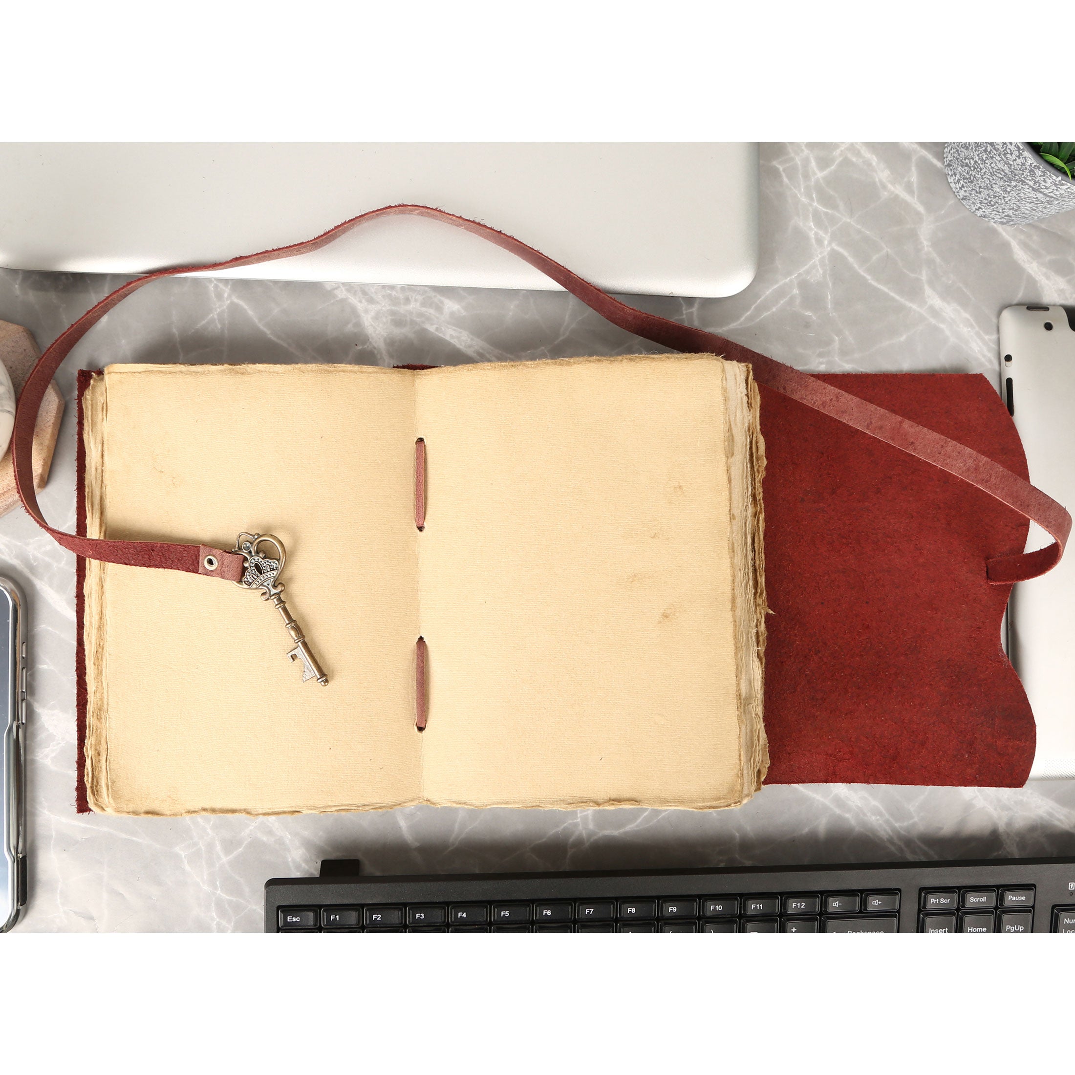 Leather Journal with unlined Deckle Edge Paper Vintage Key/ Handmade Writing Notebook Diary/ Bound Daily Notepad for Men & Women (Dusty Rose)