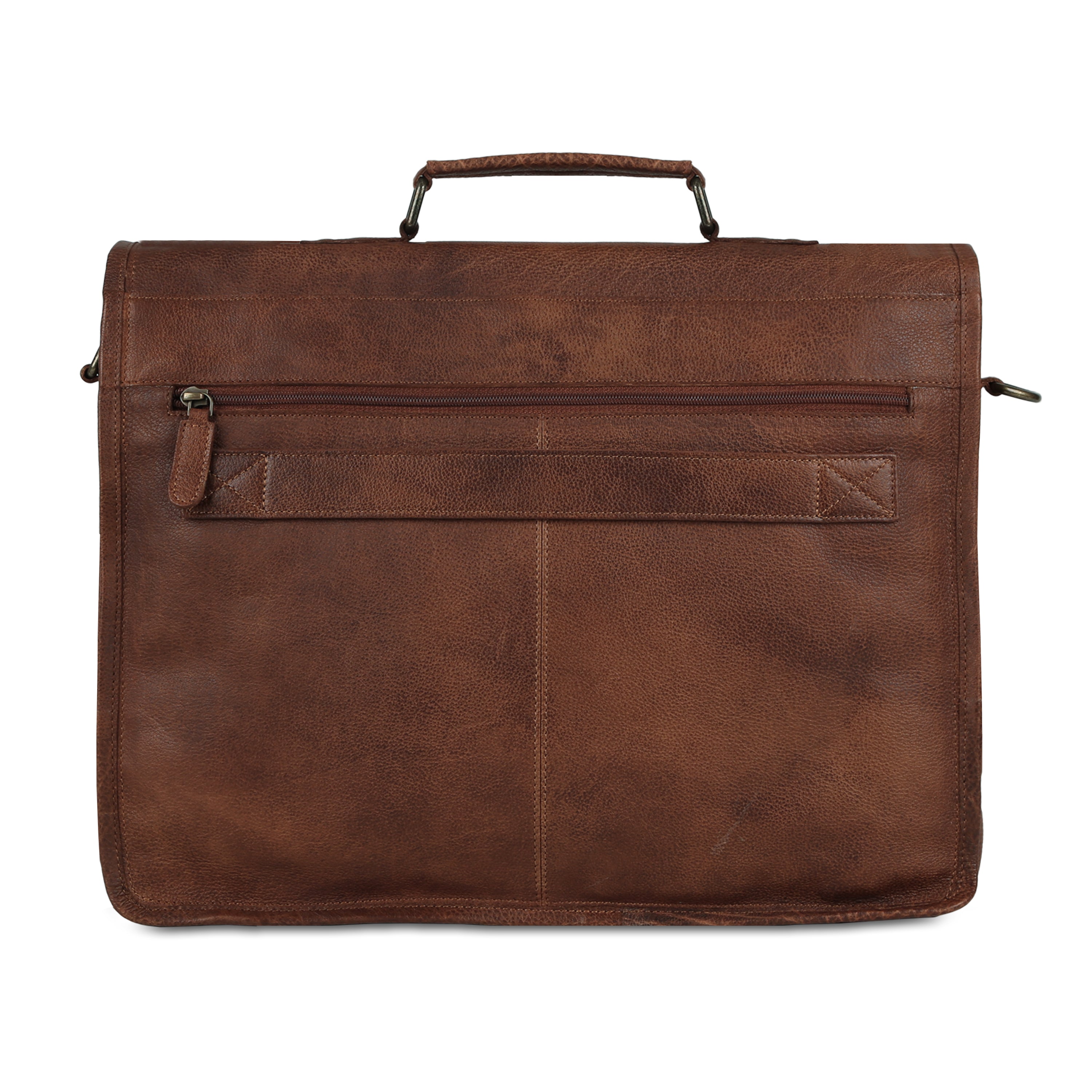 KPL 18 Inch Tan Leather Messenger Bag for Men – Full Grain Buffalo Leather Laptop Briefcase with YKK Zippers, Trolley Strap & Checkered Lining – Slim Office Laptop Bag (Fits 17” Laptop)