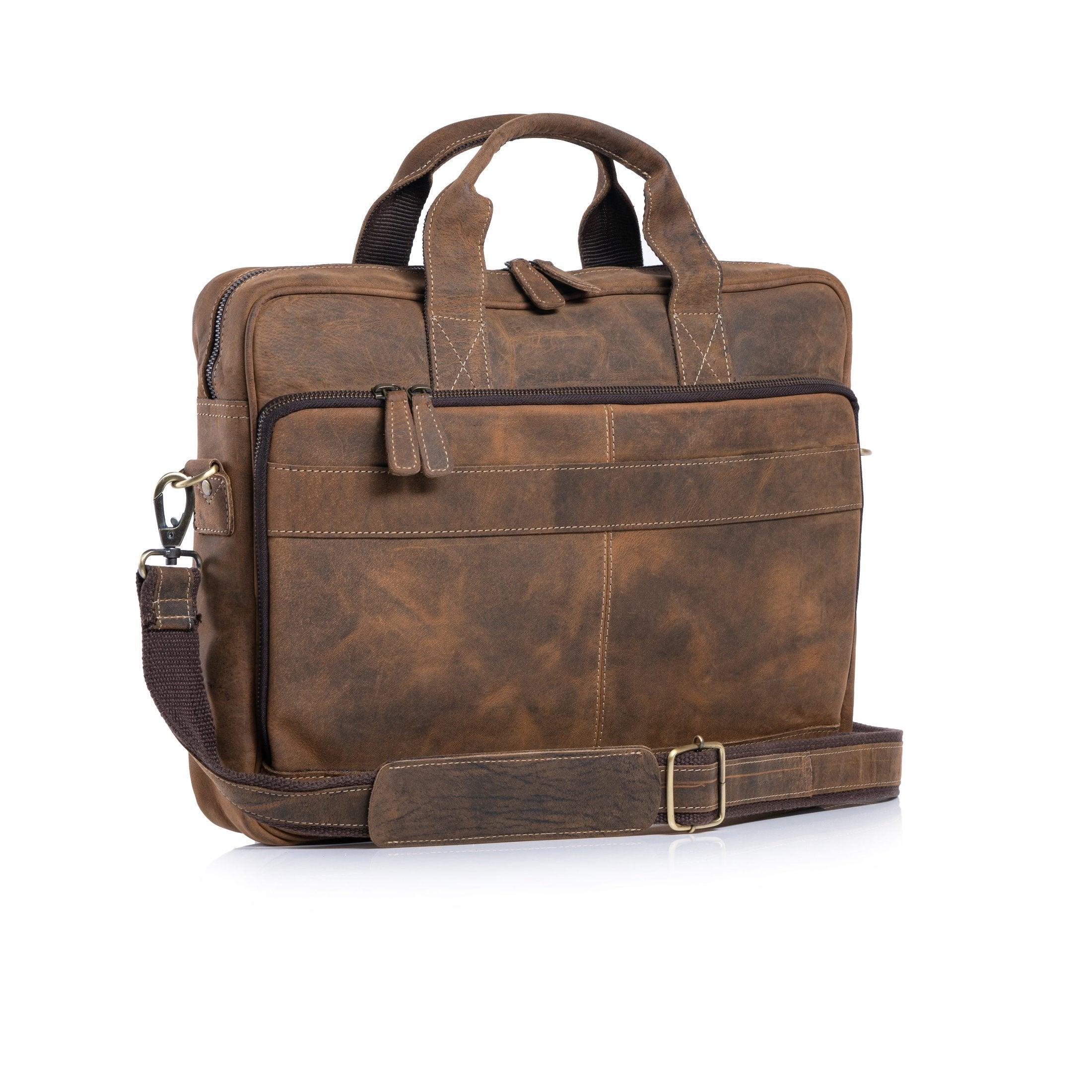 16-Inch Leather Briefcase – Distressed Tan Laptop Messenger Bag for Men & Women