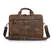 Spacious interior of brown leather briefcase with padded laptop compartment