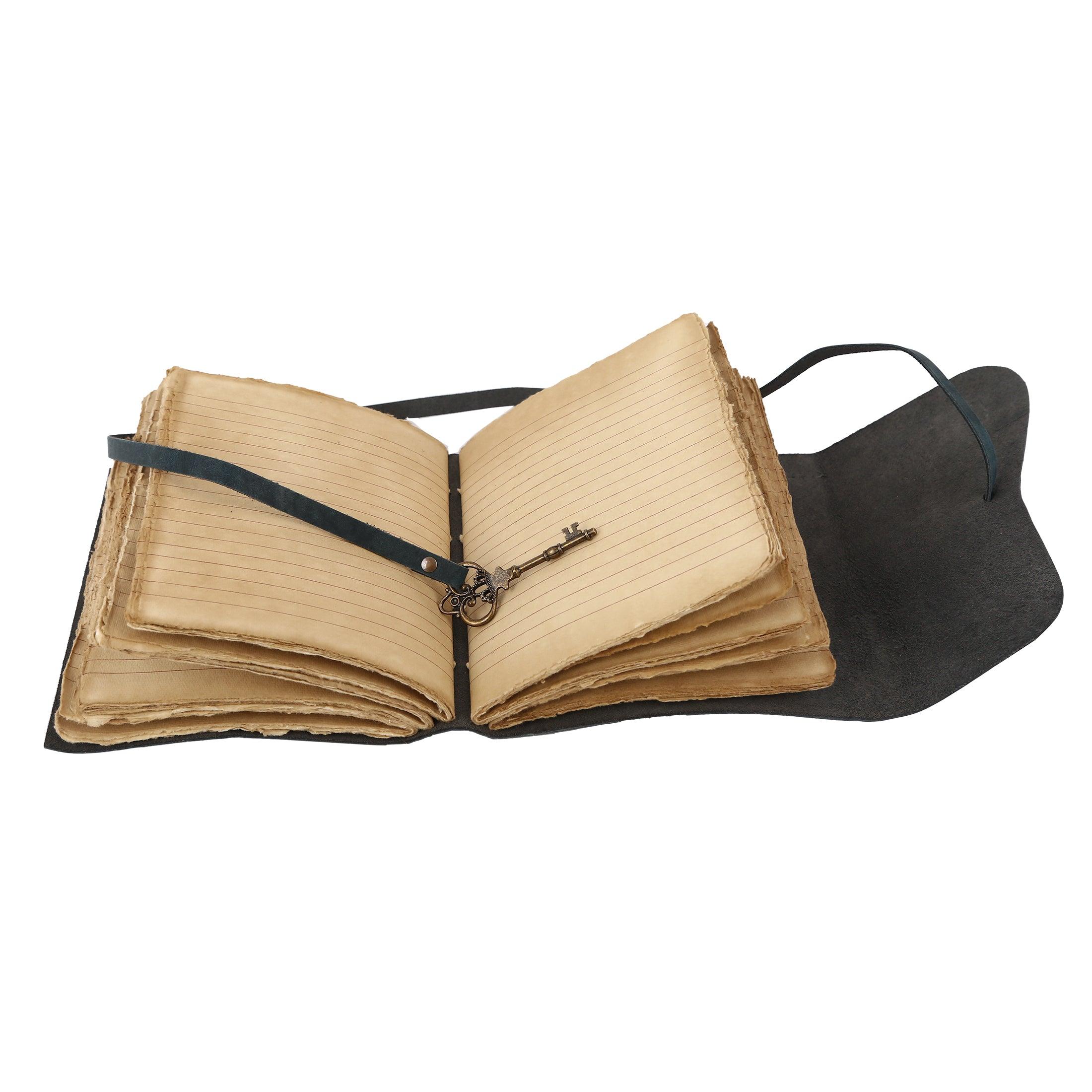 Leather journal with handmade lined deckle edge paper