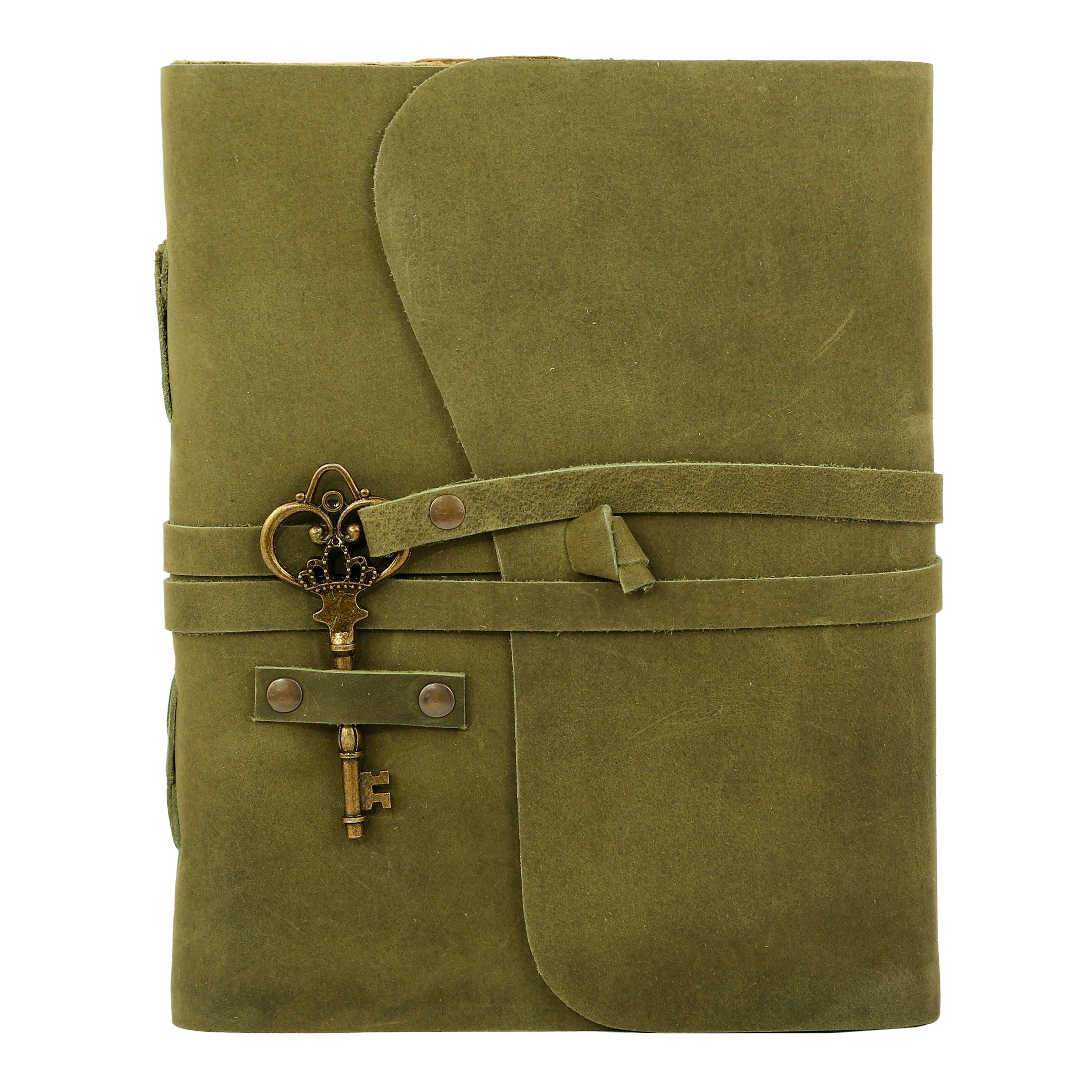 Green color of handmade leather journal best for travelers