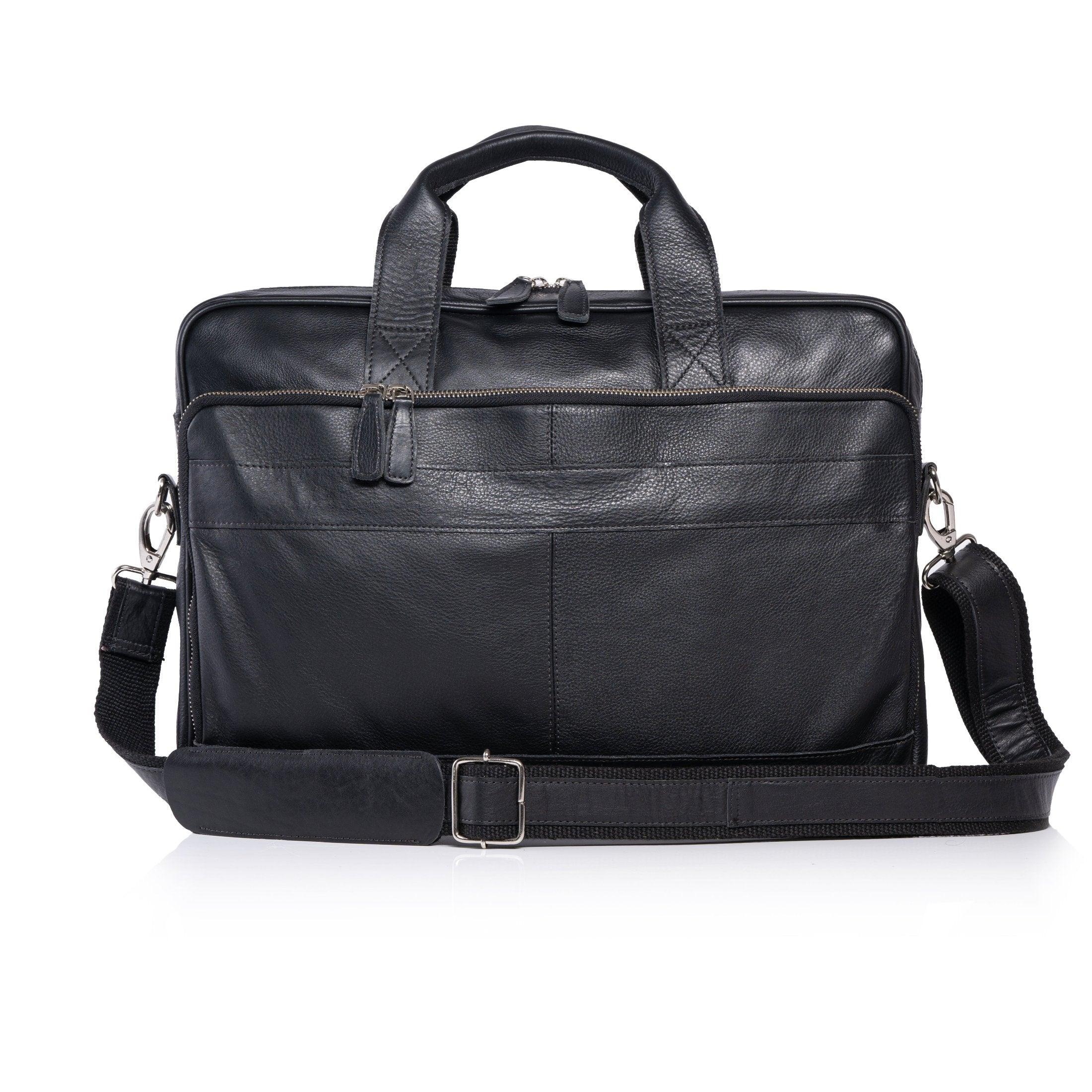 Black Leather Laptop Briefcase for Men and Women