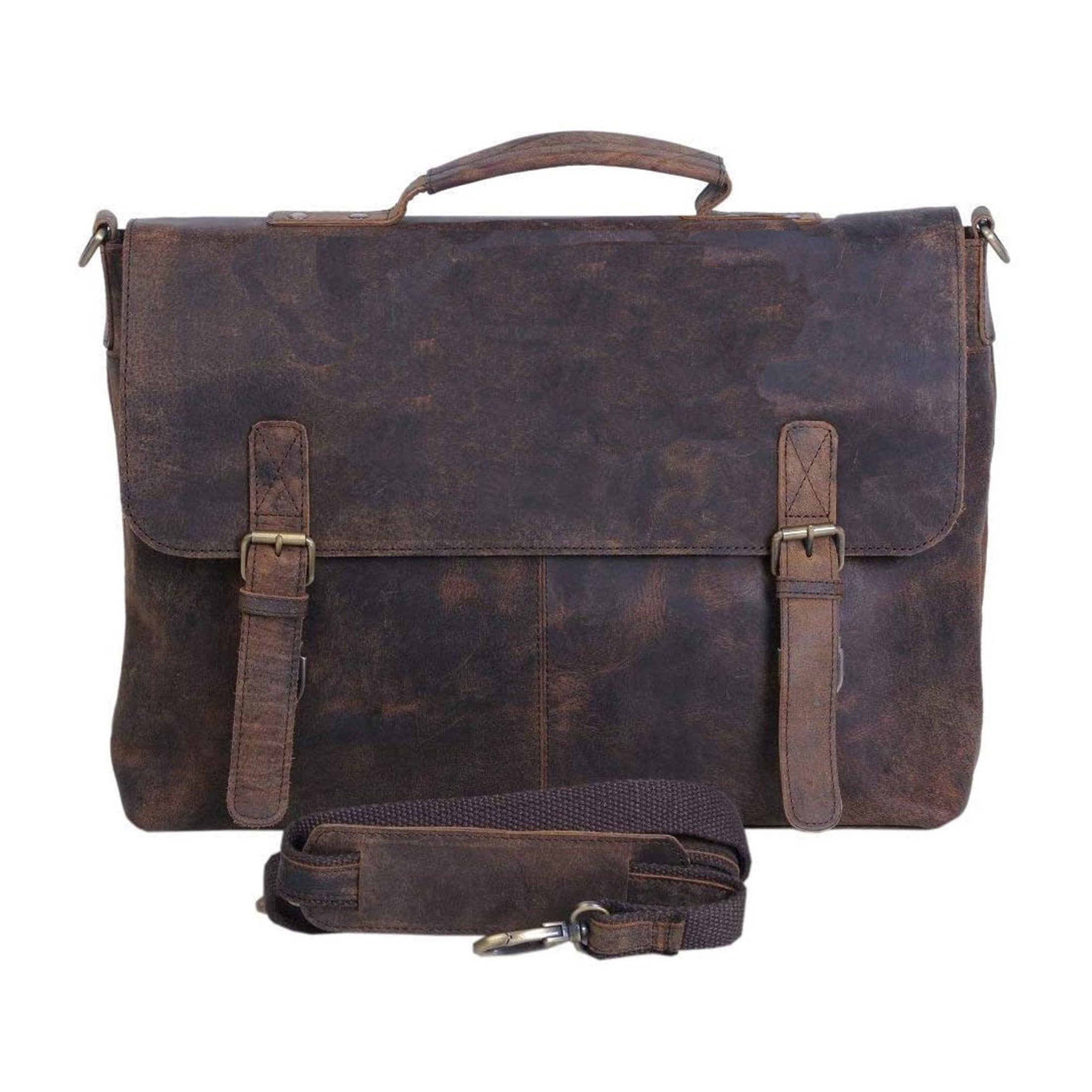 16-Inch Retro Buffalo Hunter Leather Laptop Messenger Bag – Office