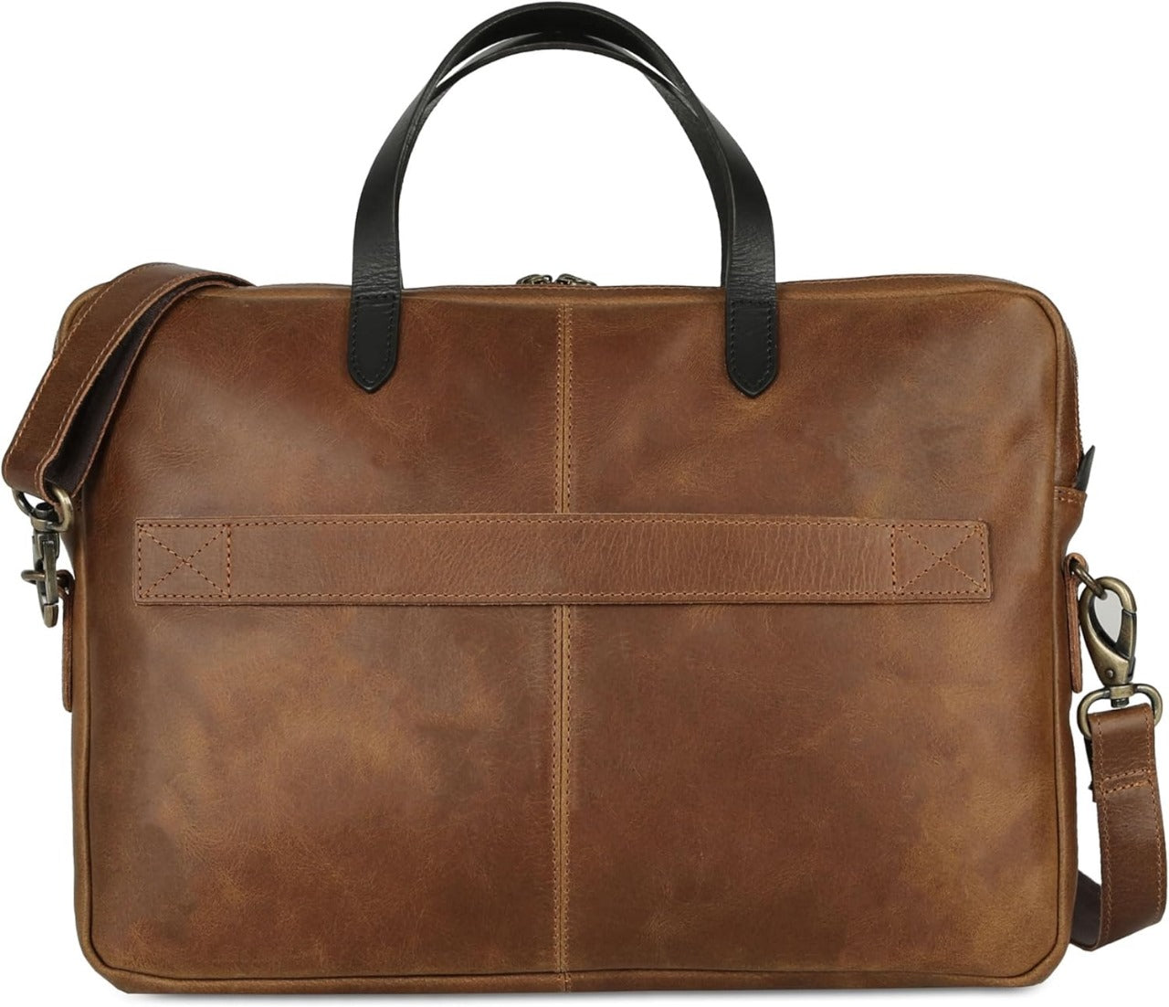 KomalC 15.5 Inch Leather Laptop Sleeve with Trolley Strap – Slim Genuine Leather Bag for 13", 14", 14.5" Laptops – Office Briefcase with Shoulder Strap & Organizer