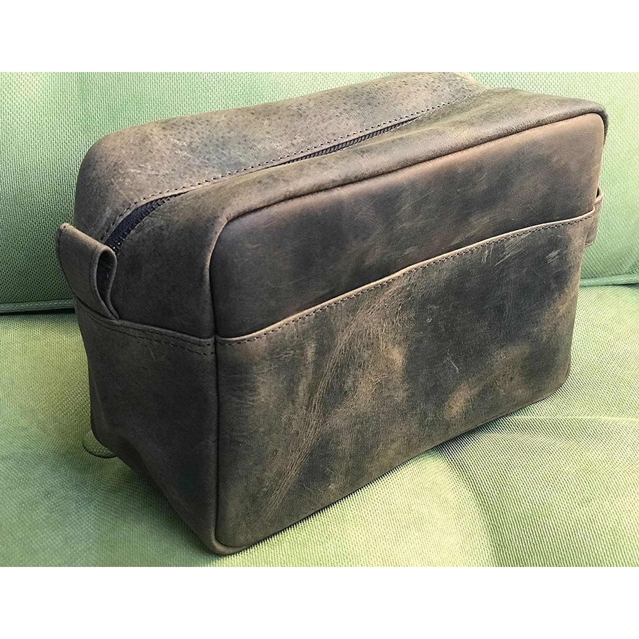 Leather travel toiletry bag for men and women, great for grooming products