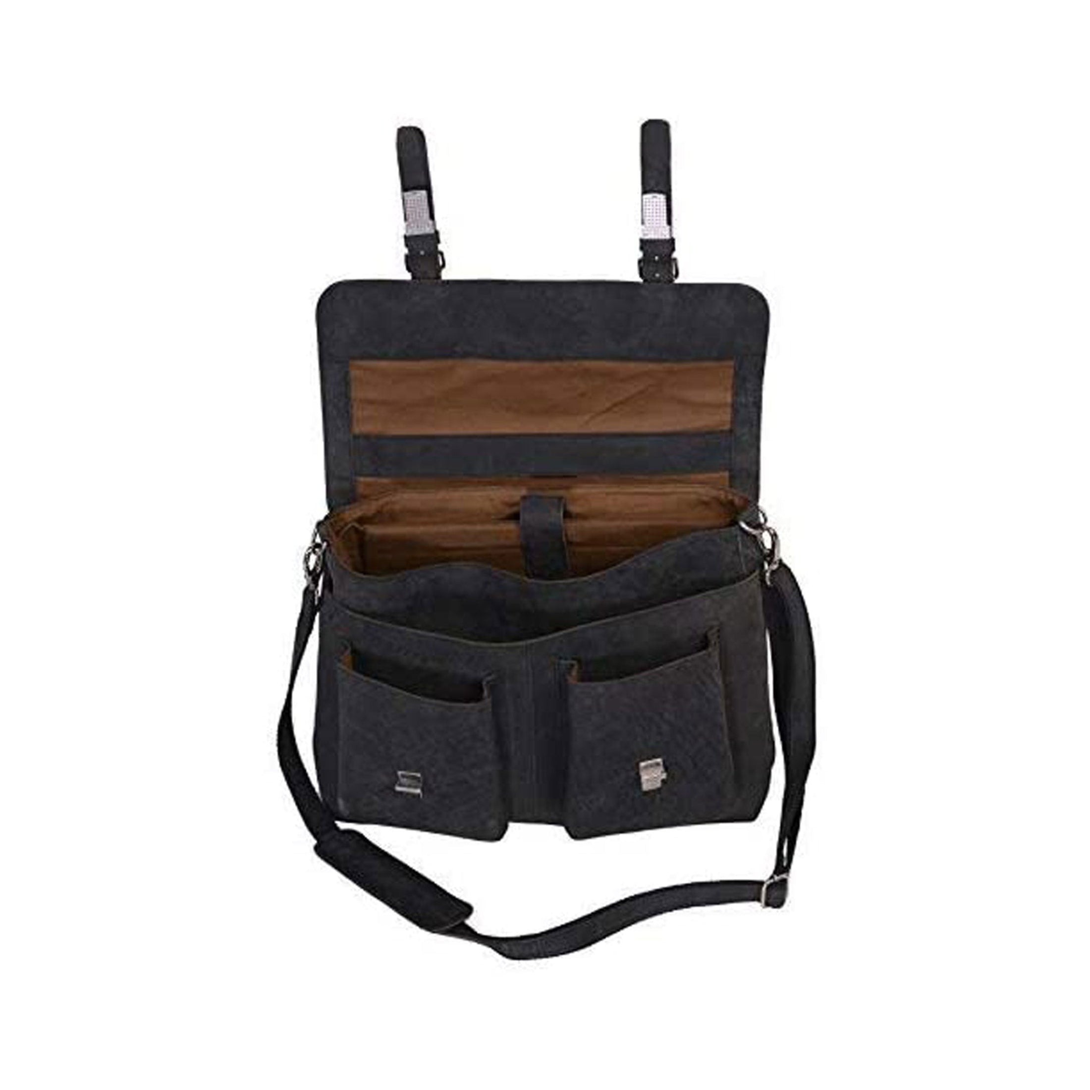 KomalC 16-Inch Black Leather Briefcase – Laptop Messenger Bag for Office & College