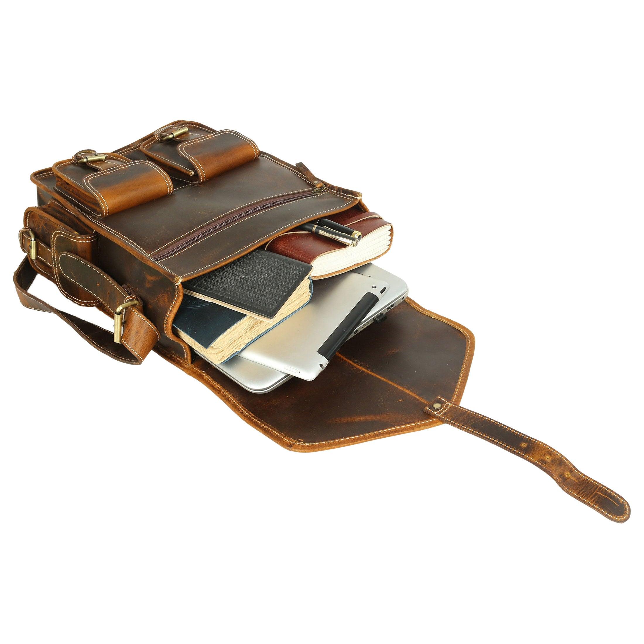 spacious Leather laptop backpack for men and women