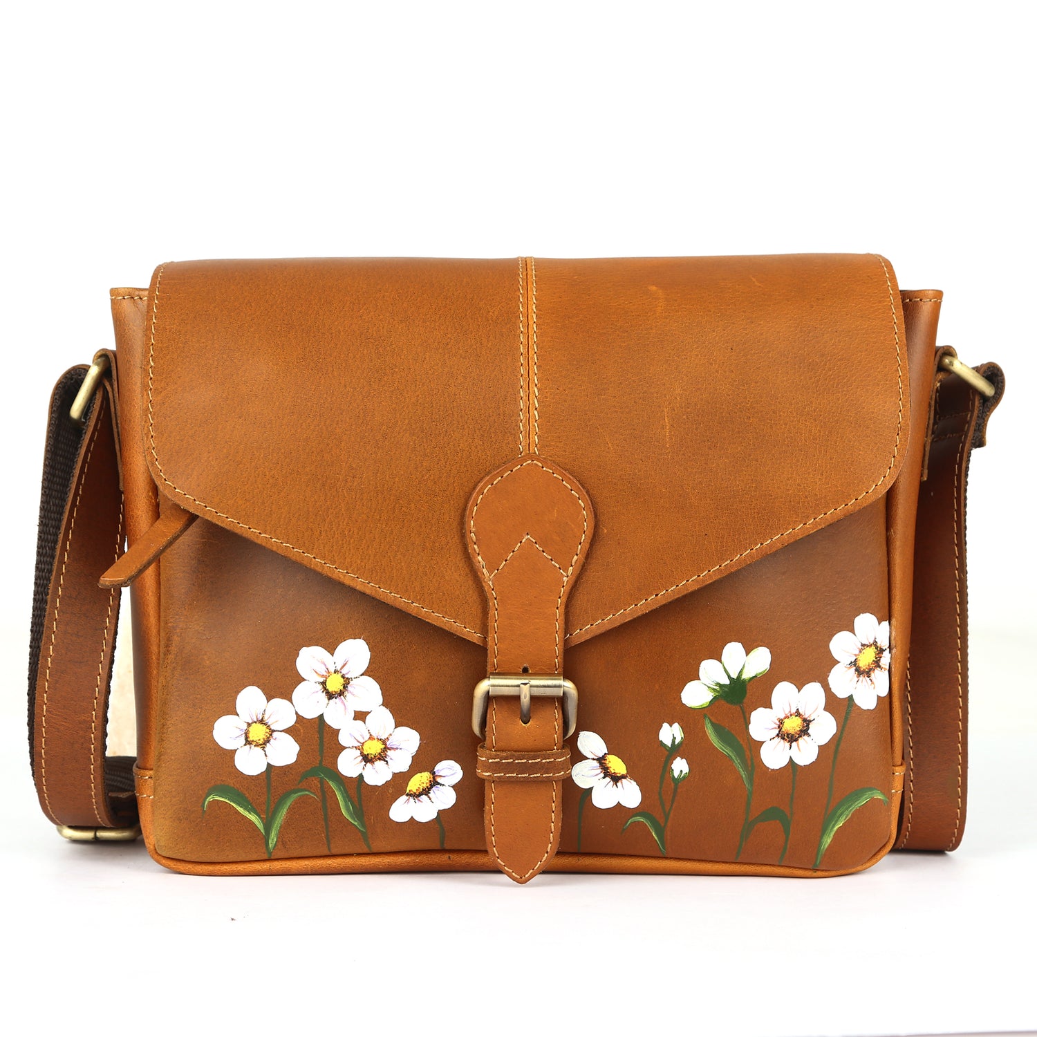 Begoniaceae Hand painted leather crossbody bags for women