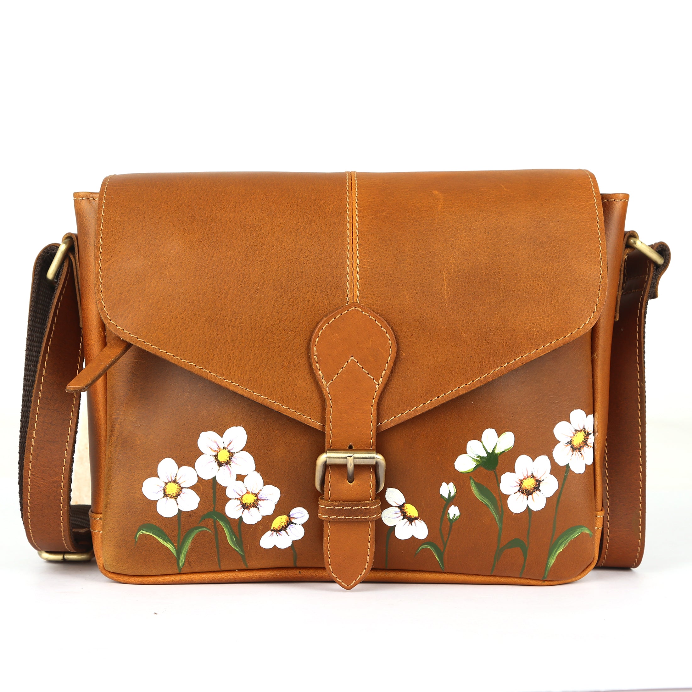 Hand-Painted Floral Artwork Leather Crossbody Bag For Mother's Day Gift Begoniaceae