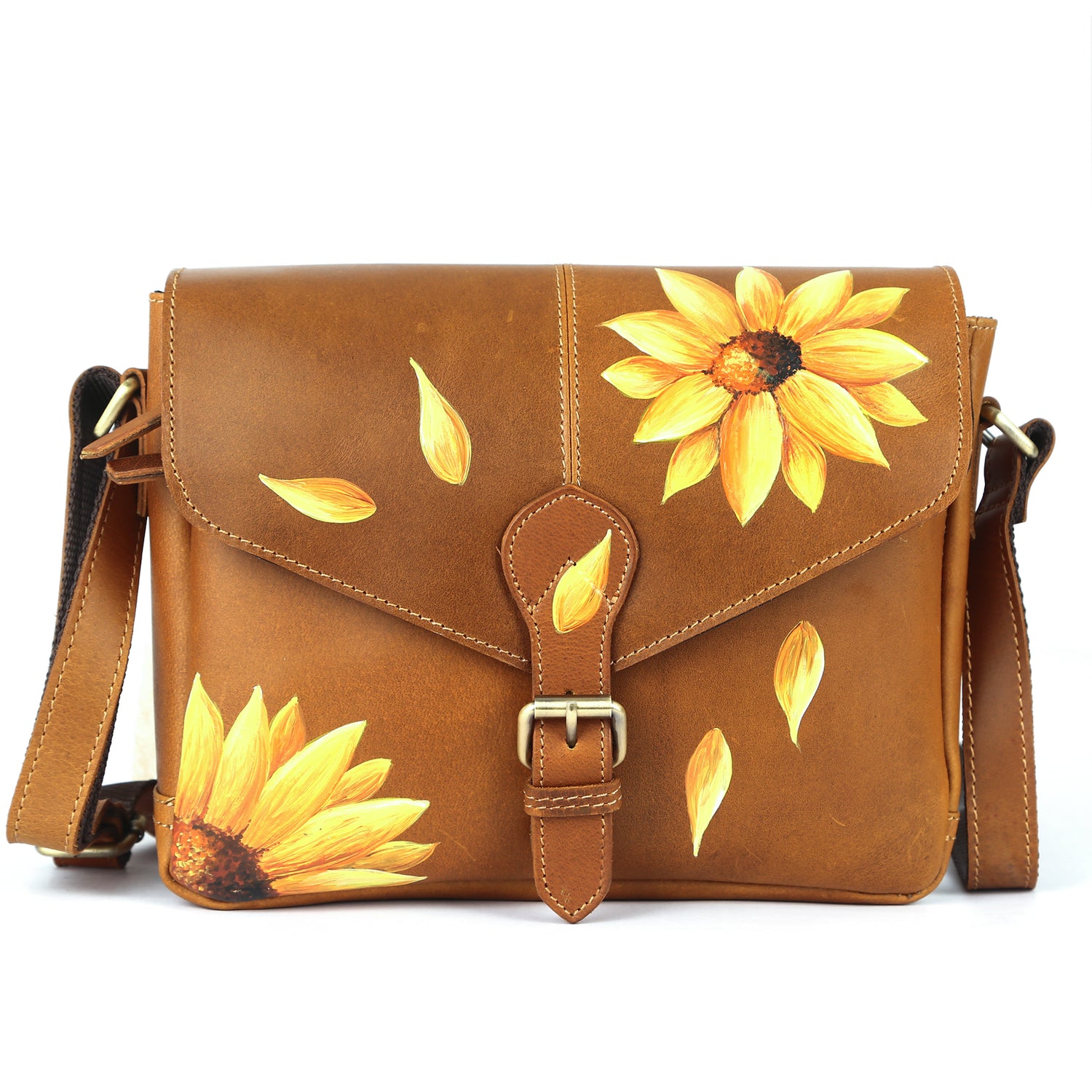 Sunflower Hand painted leather crossbody bags for women