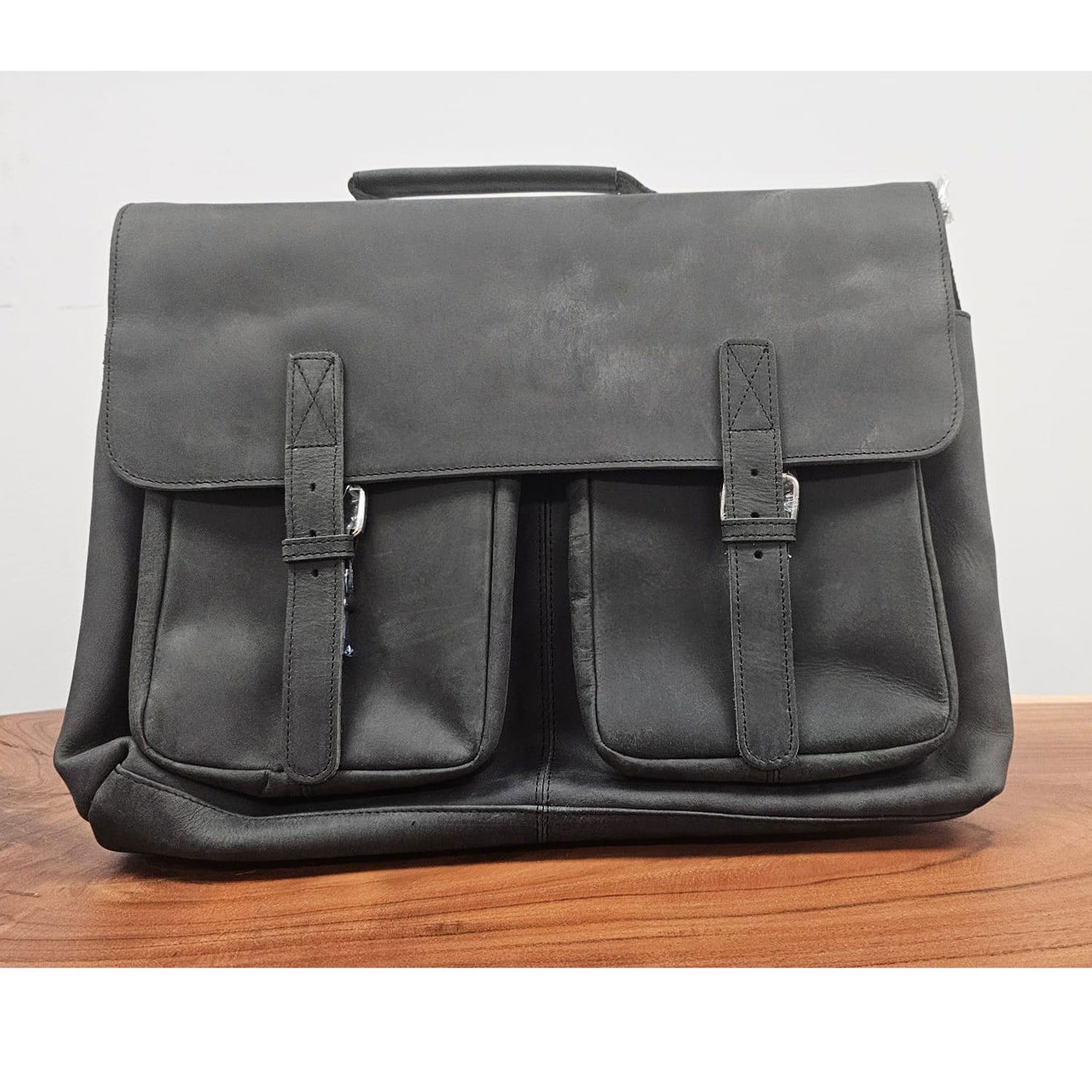 KomalC 16-Inch Black Leather Briefcase – Laptop Messenger Bag for Office & College