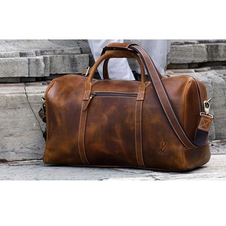 Leather Duffel Bag - Travel, Gym, Sports, Overnight, and Weekend Cabin Holdall by KomalC (Distressed Tan)
