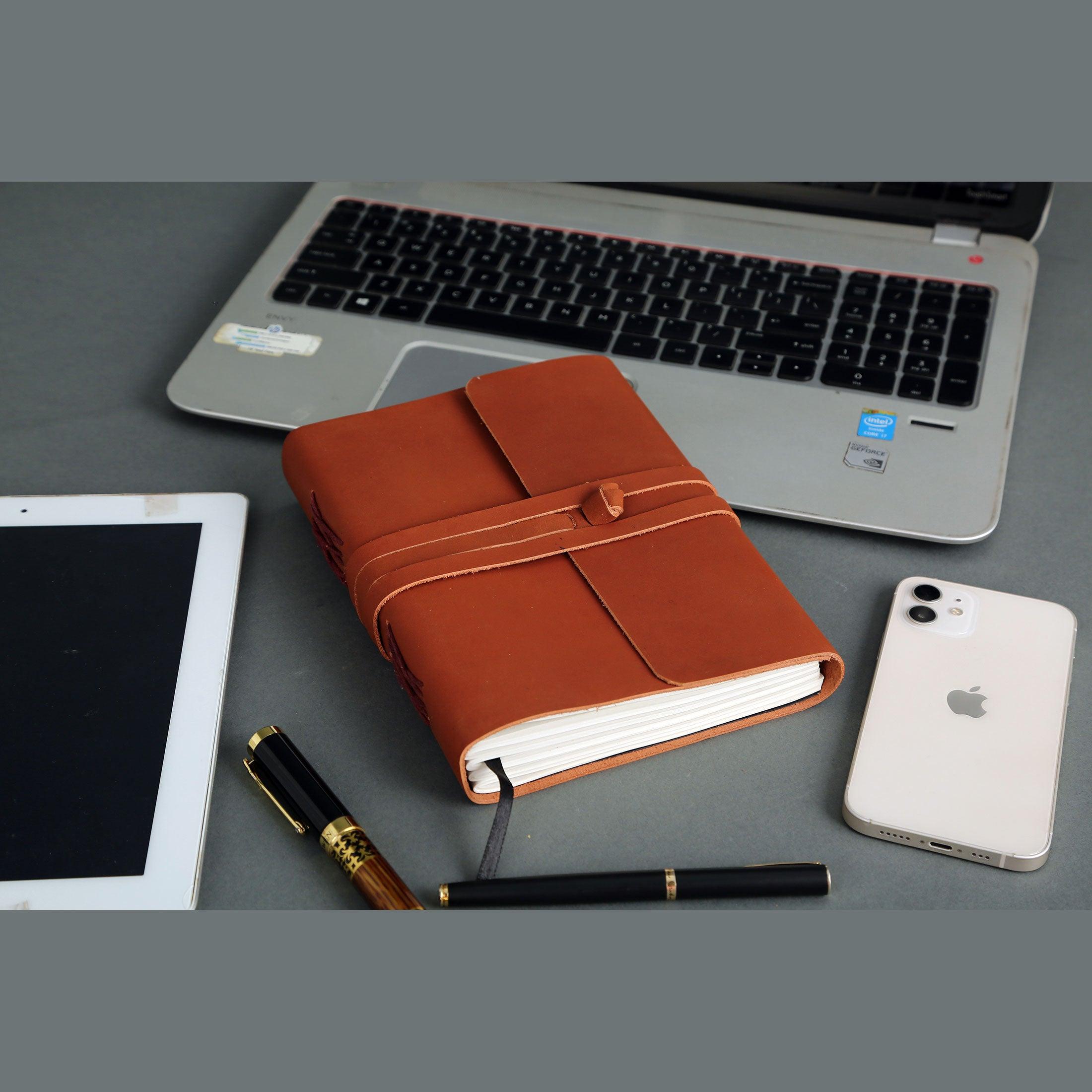 Handmade Leather Journal – Unlined Writing Notebook (Brown Tan