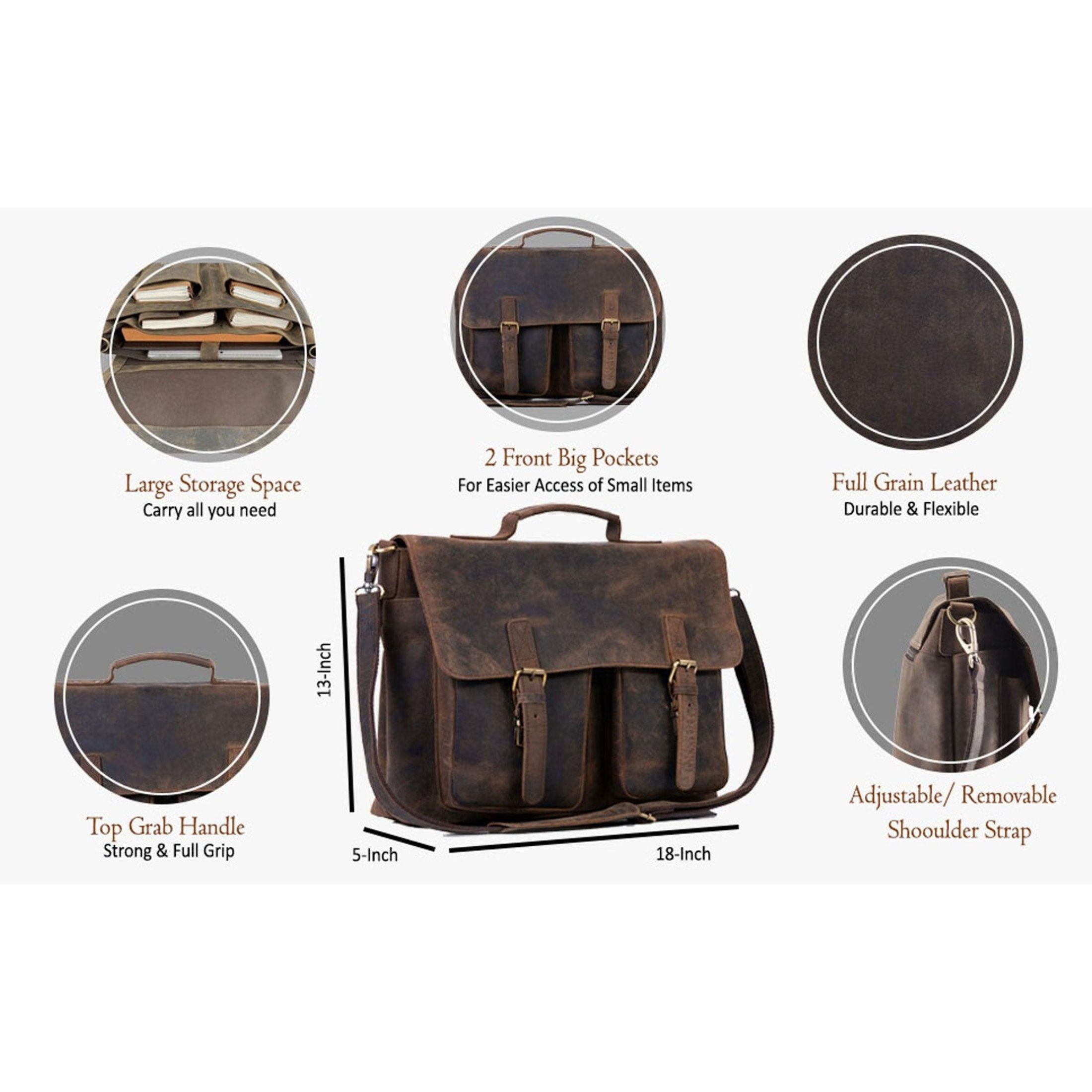 Full Grain Best Leather Briefcase Messenger Bag for Men and Women