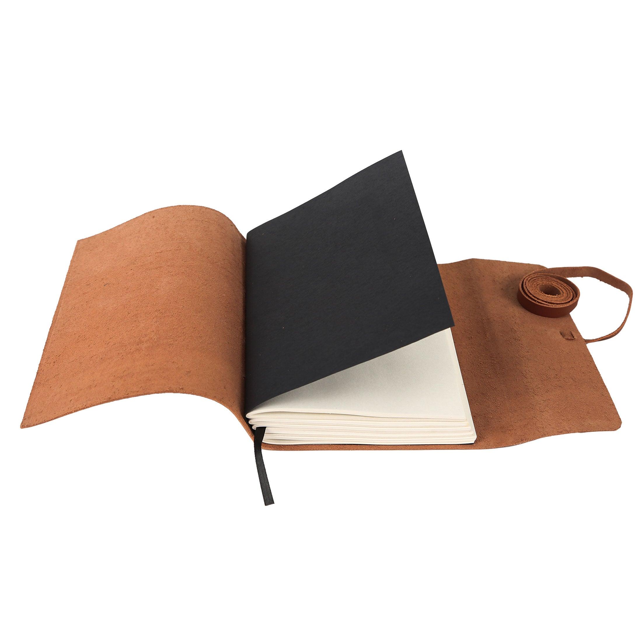 Handmade leather journal unlined paper and with wrap closure