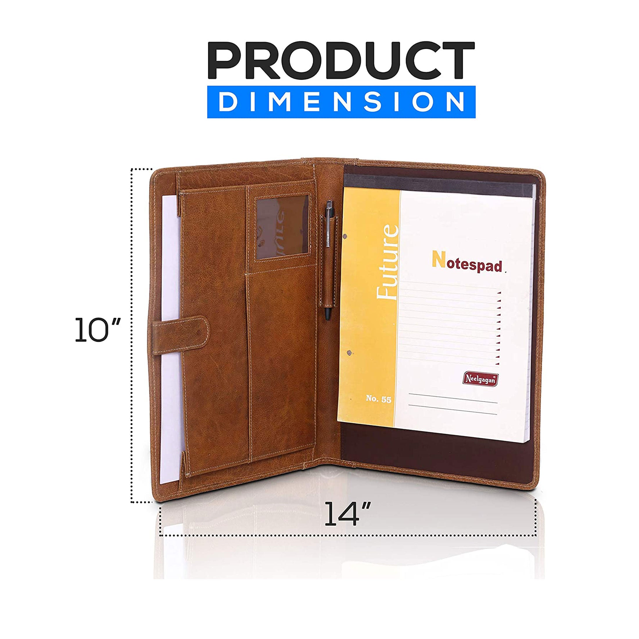 Leather Business Portfolio Folder Personal Organizer, Luxury Full Grain Leather Padfolio, Leather Folder (Light Tan)