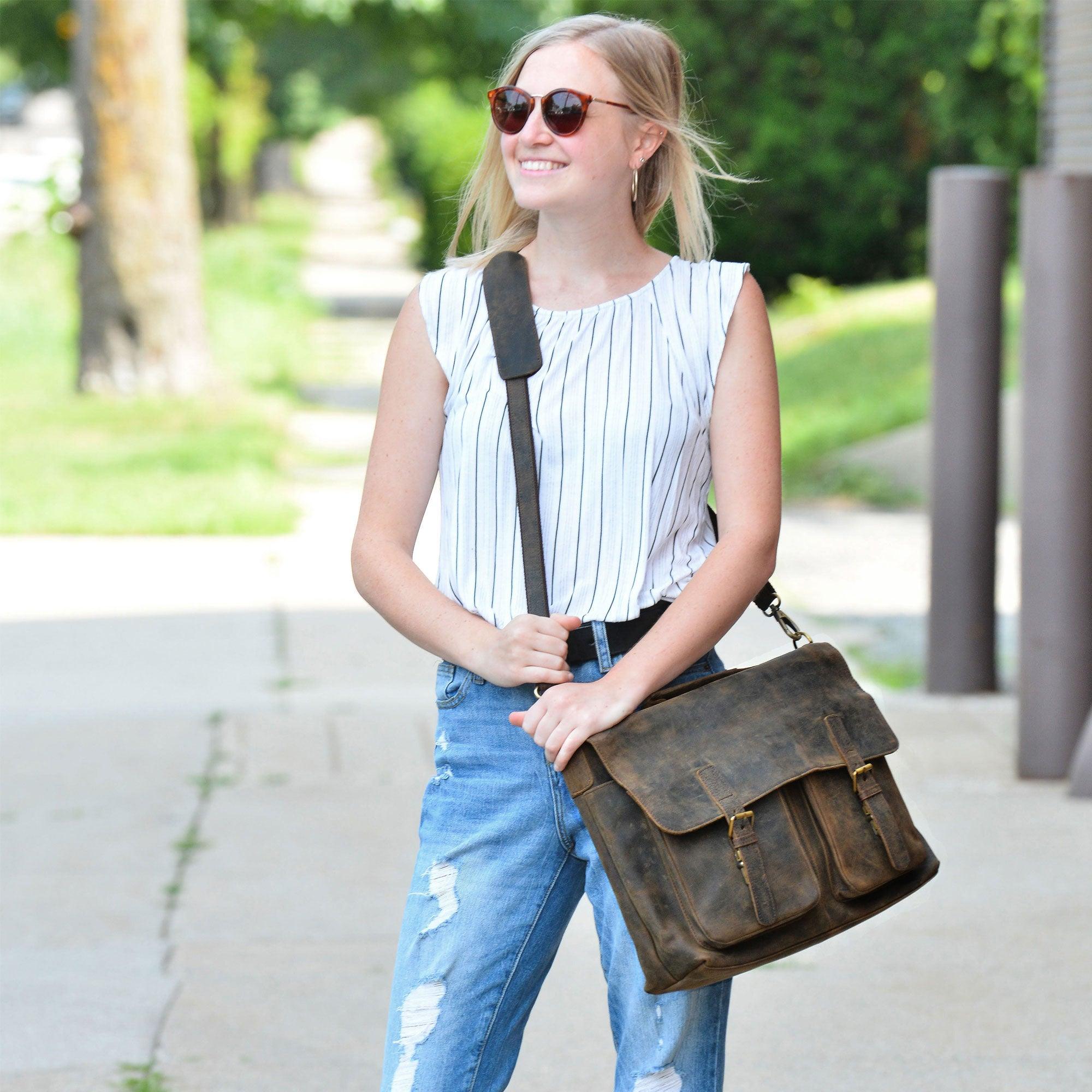 Vintage leather office bag for college or travel
