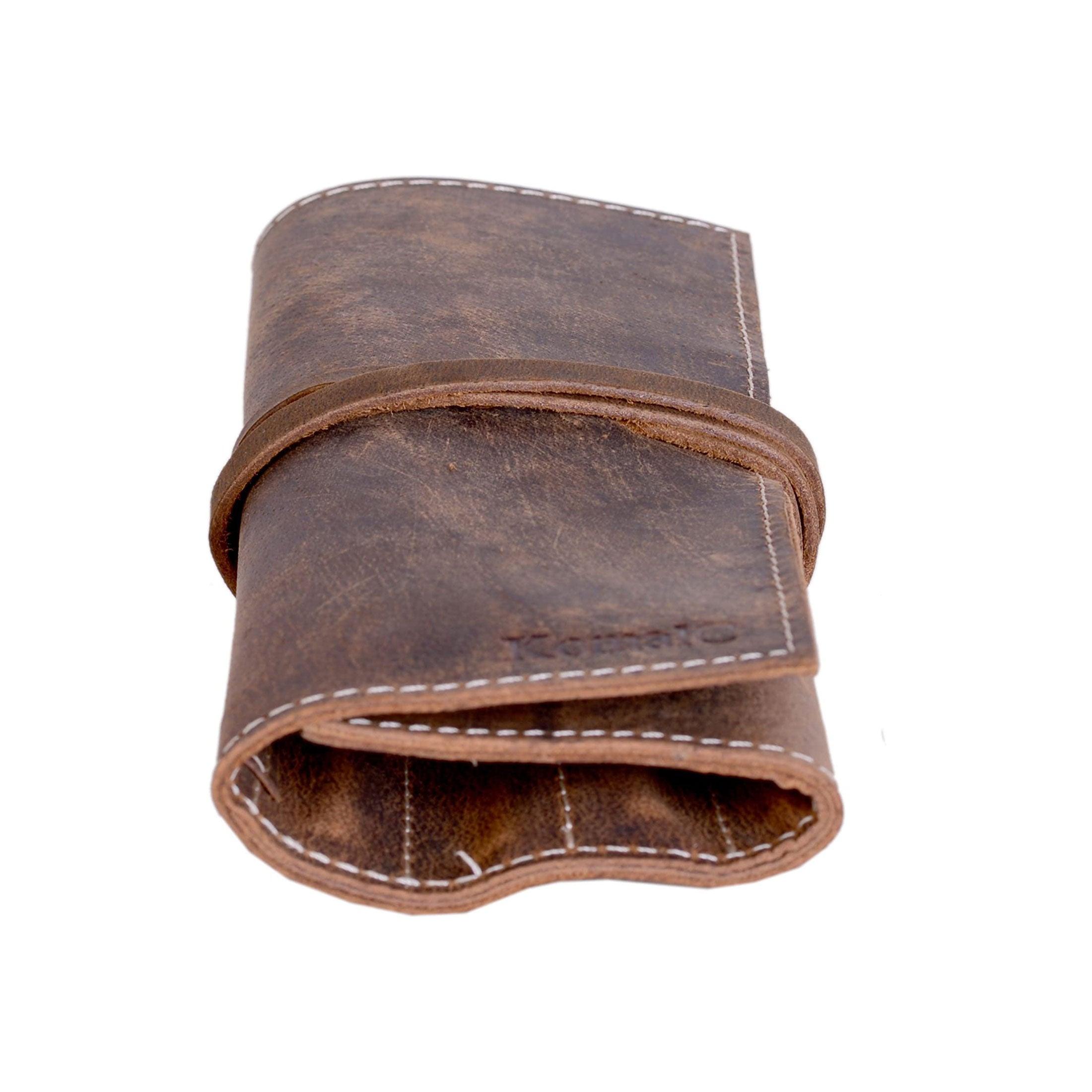 Rolled up vintage leather pen and pencil holder, handmade stationary pouch