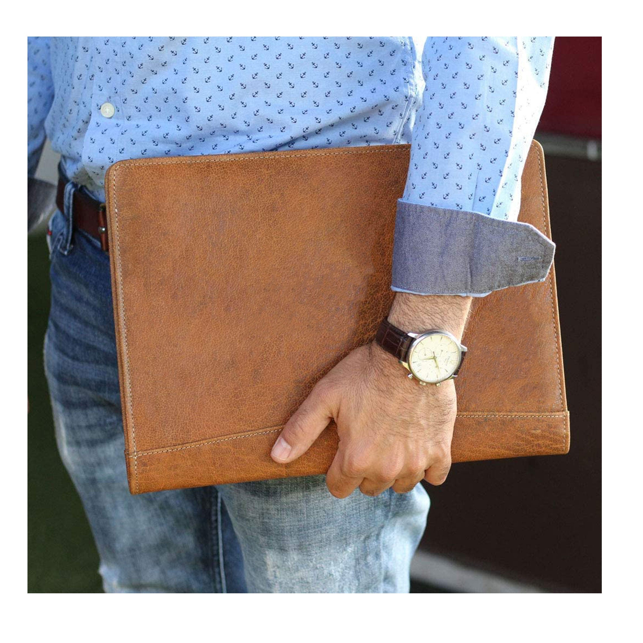 Leather Business Portfolio Folder Personal Organizer, Luxury Full Grain Leather Padfolio, Leather Folder (Light Tan)