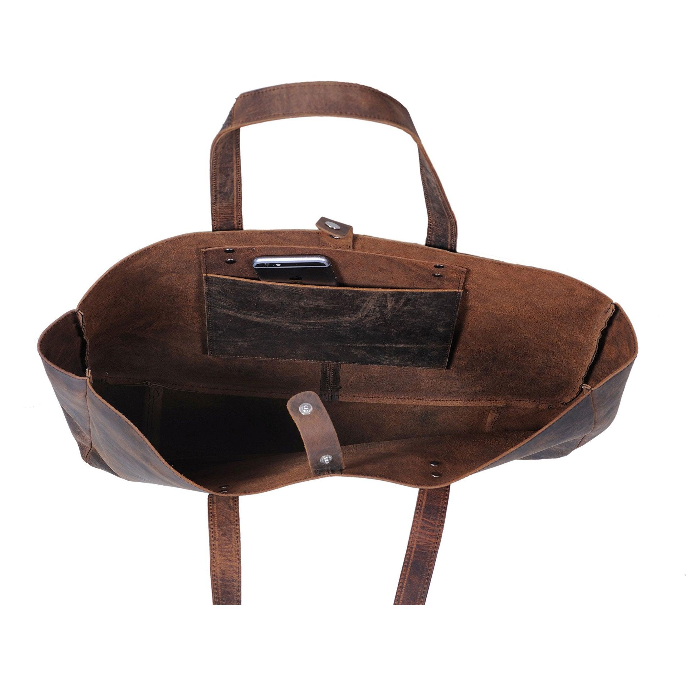 spacious leather tote bag
