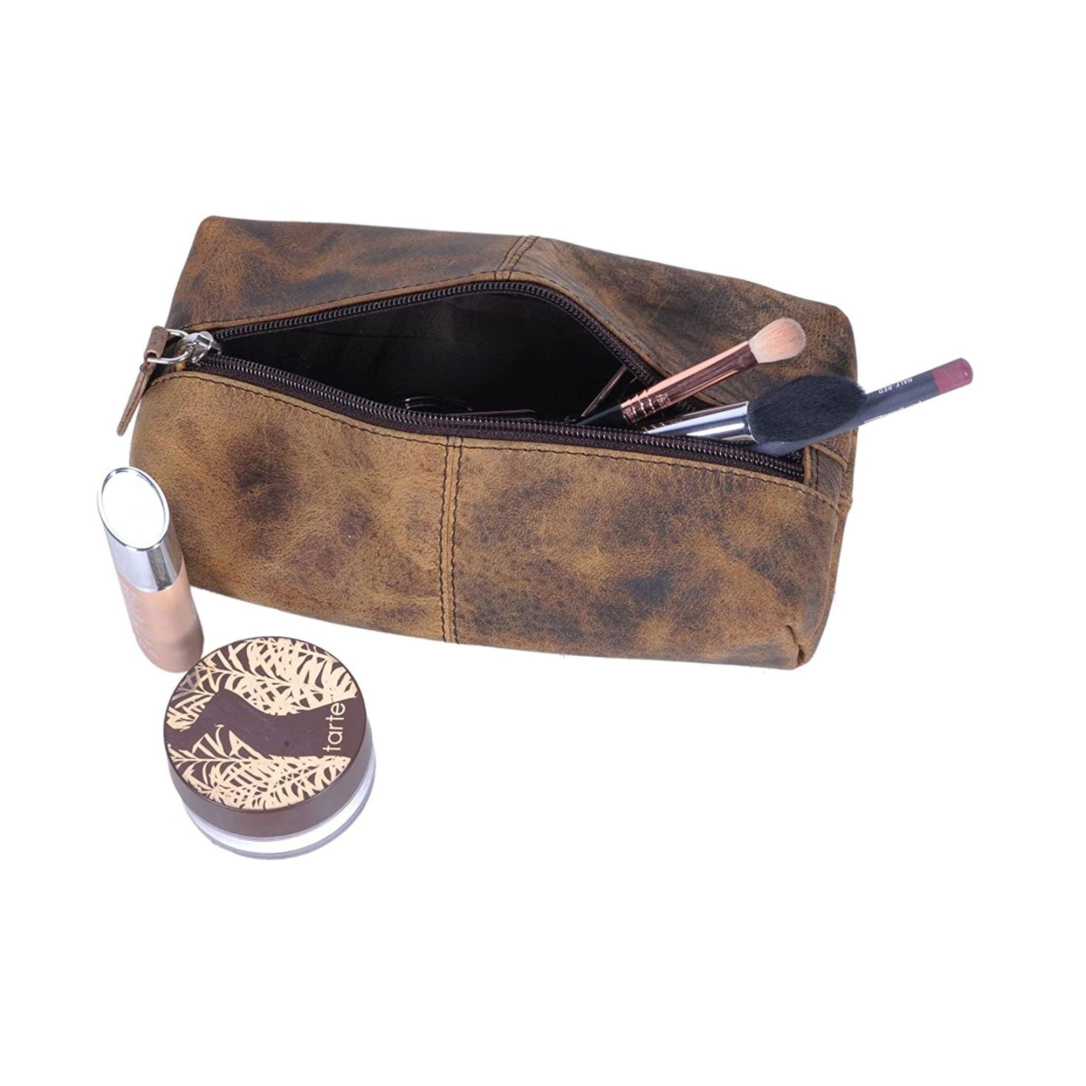 Water-resistant leather pouch for travel and office use