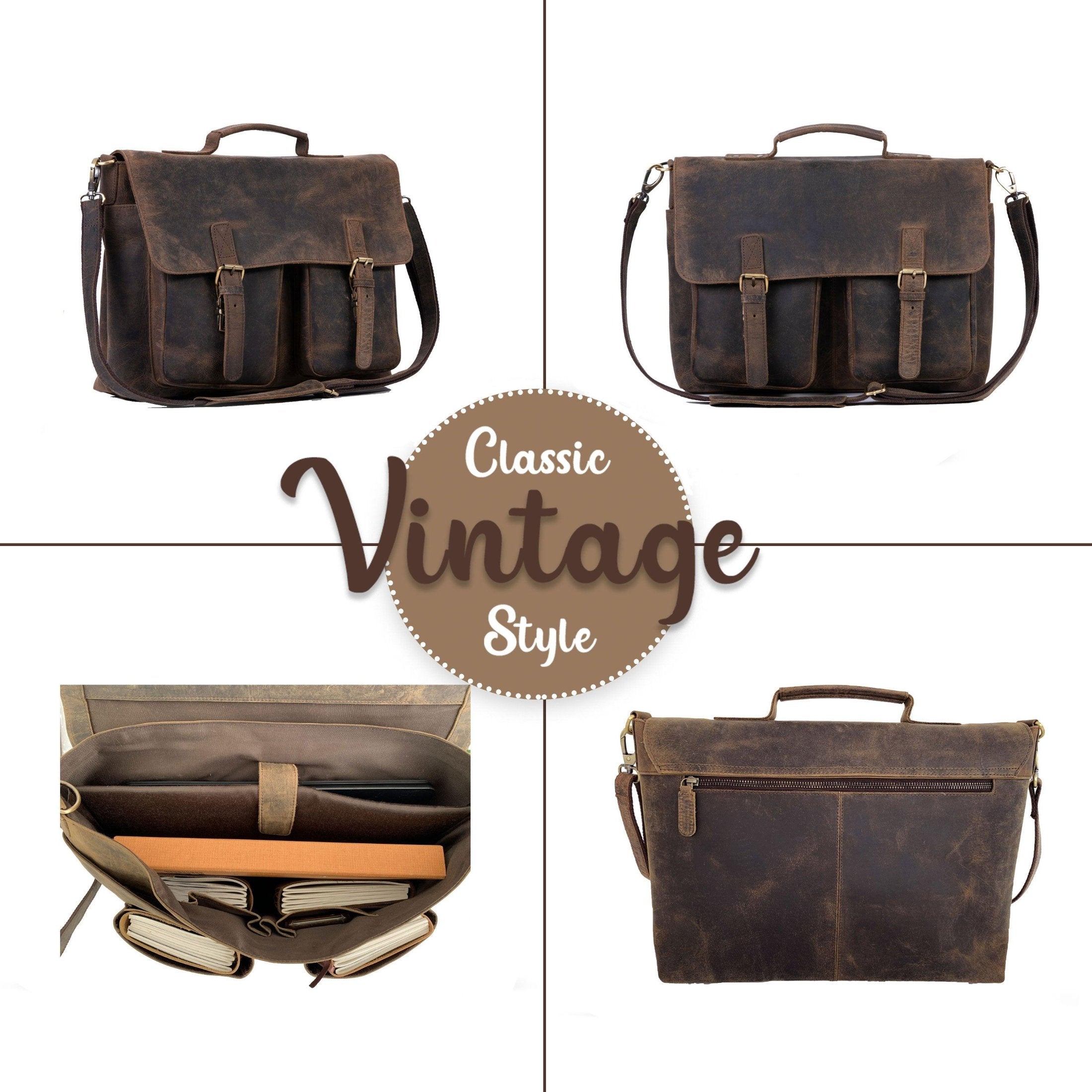 18-Inch Buffalo Leather Briefcase – Laptop Messenger Bag for Men & Women