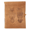 Leather Journal for women and men embossed 8 x 6 inch Handmade Deckle Edge Vintage Paper Owl notebook writing notepad book of shadows journal (Brown)