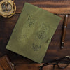 Leather Journal for women and men embossed 8 x 6 inch Handmade Deckle Edge Vintage Paper Owl notebook writing notepad book of shadows journal (Green)
