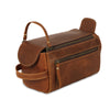 KomalC Genuine Buffalo Leather Unisex Toiletry Bag Travel Dopp Kit (Distressed Orange Tan)