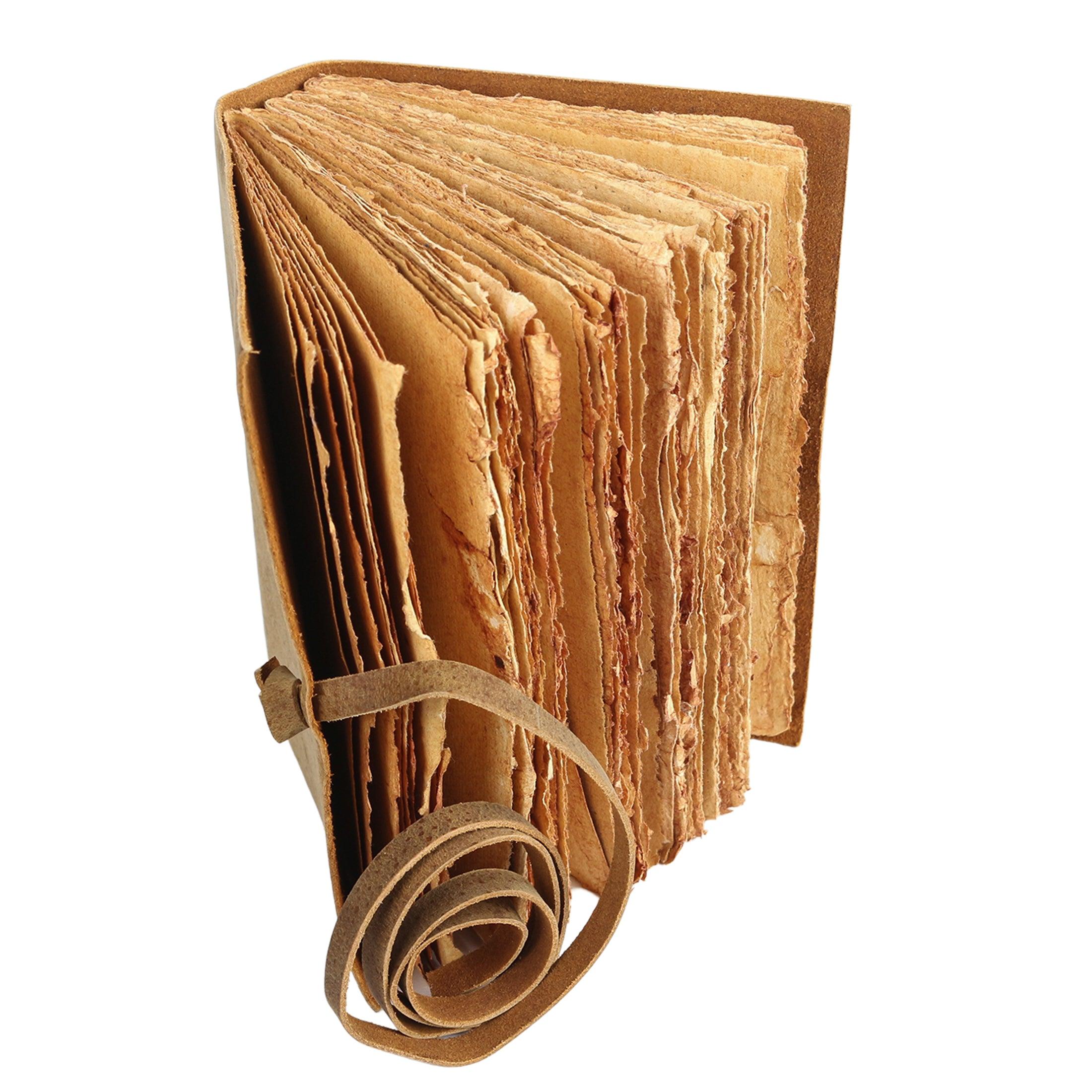 Handmade Vintage Leather Journal - 8x6 Inch Deckle Edge Paper 