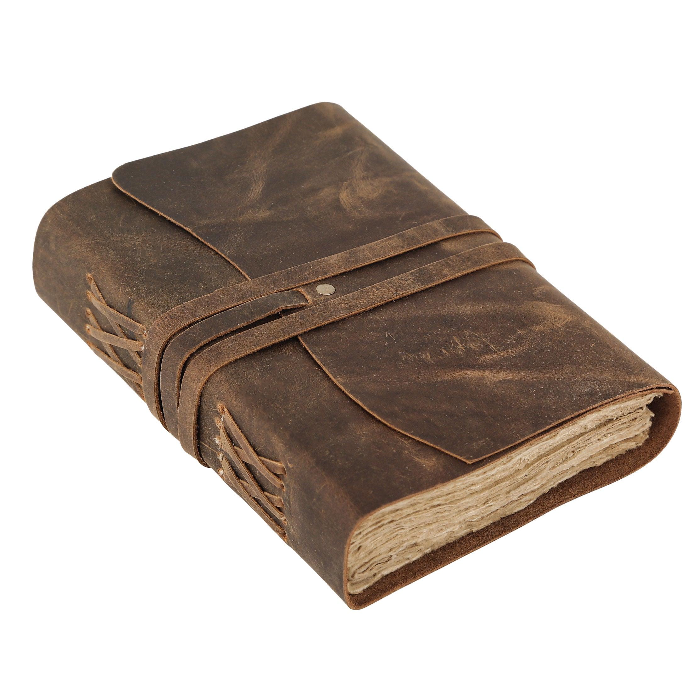 Handmade 7x5 and 8x6 Leather Journal – Unlined Deckle Edge Writing
