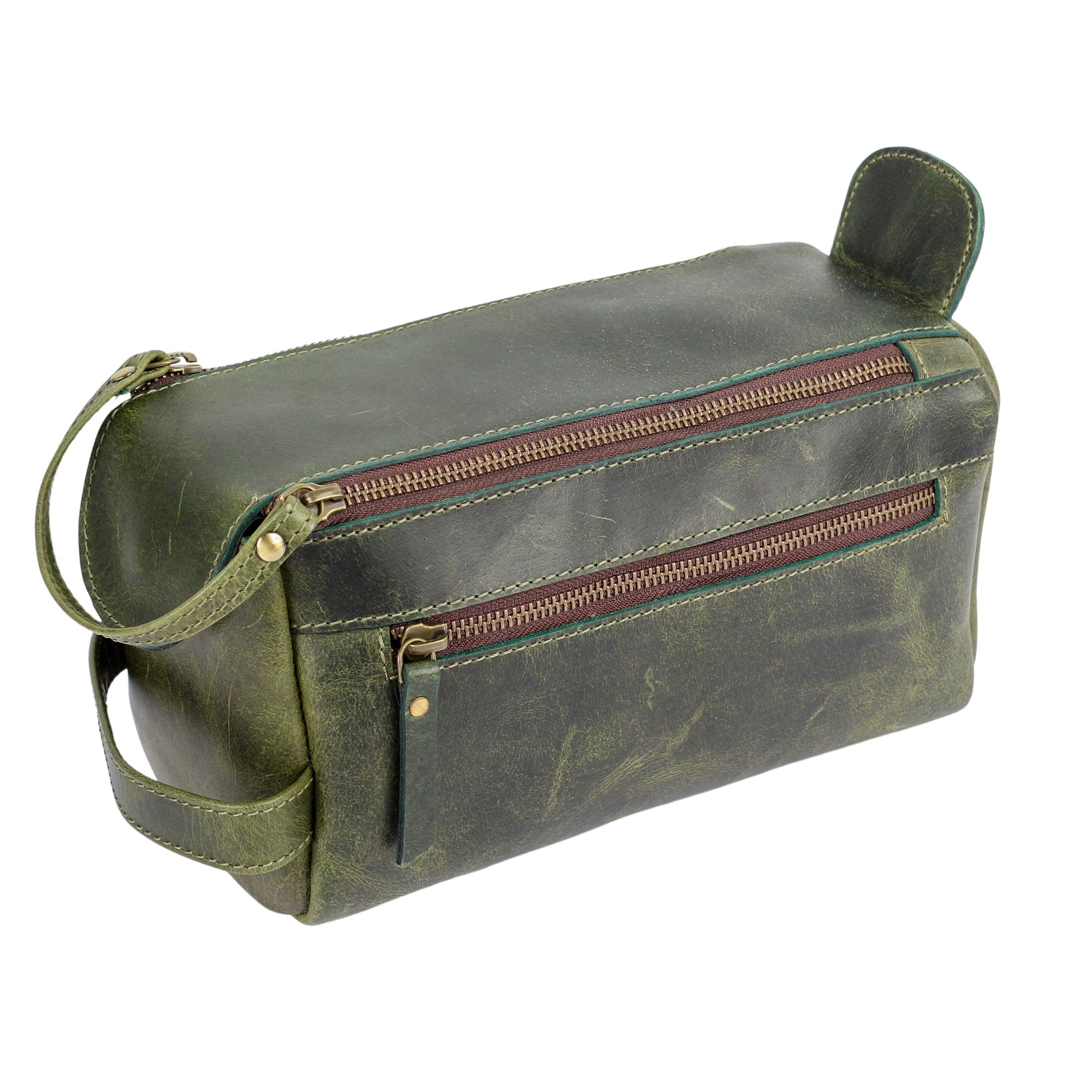 Komalc genuine buffalo leather unisex toiletry bag travel dopp kit sales