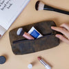 KomalC Leather Zip-Lock Cosmetic Makeup Pouch Bag Pen Pencil case