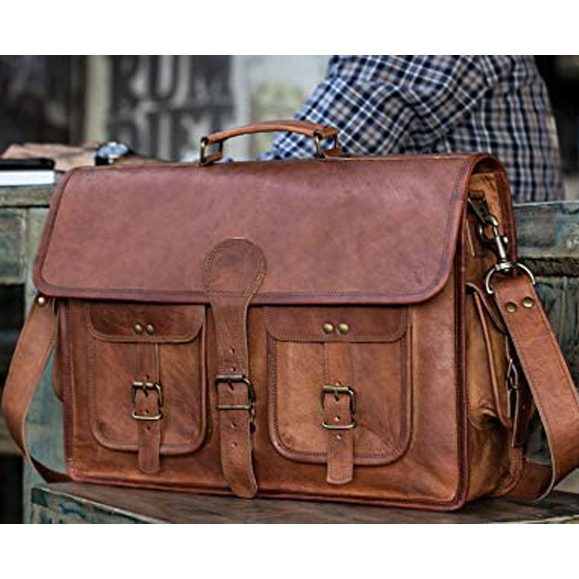 KomalC Leather briefcase 18 Inch Laptop Messenger Bags for Men and Women  Best Office School College Briefcase Satchel Bag
