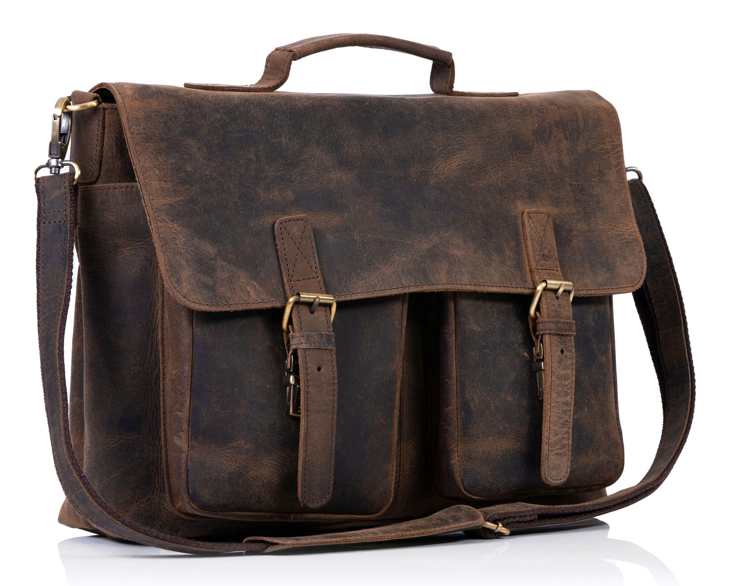 KomalC 18 Inch Buffalo Leather Briefcase Laptop Messenger Bag Office B