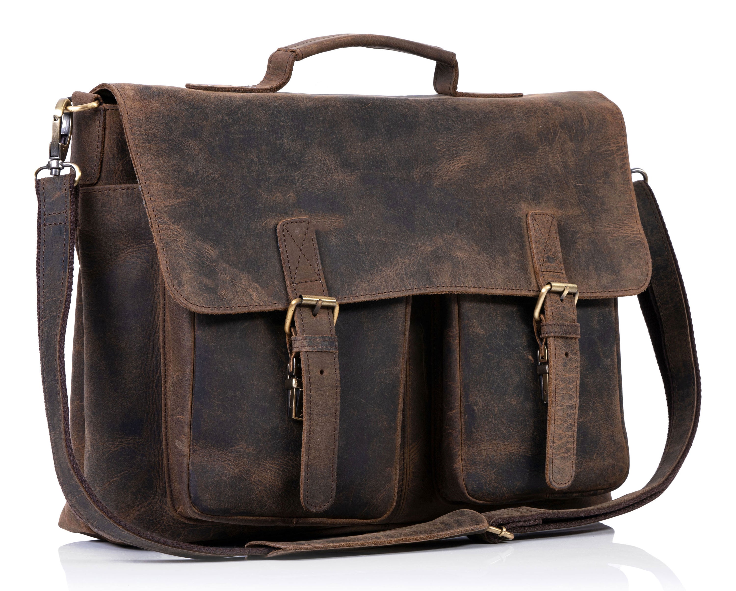 Men's Buffalo Leather Messenger Bag 15 Inch Laptops - Vintage