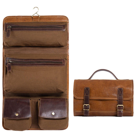 Genuine Buffalo Leather Hanging Toiletry Bag