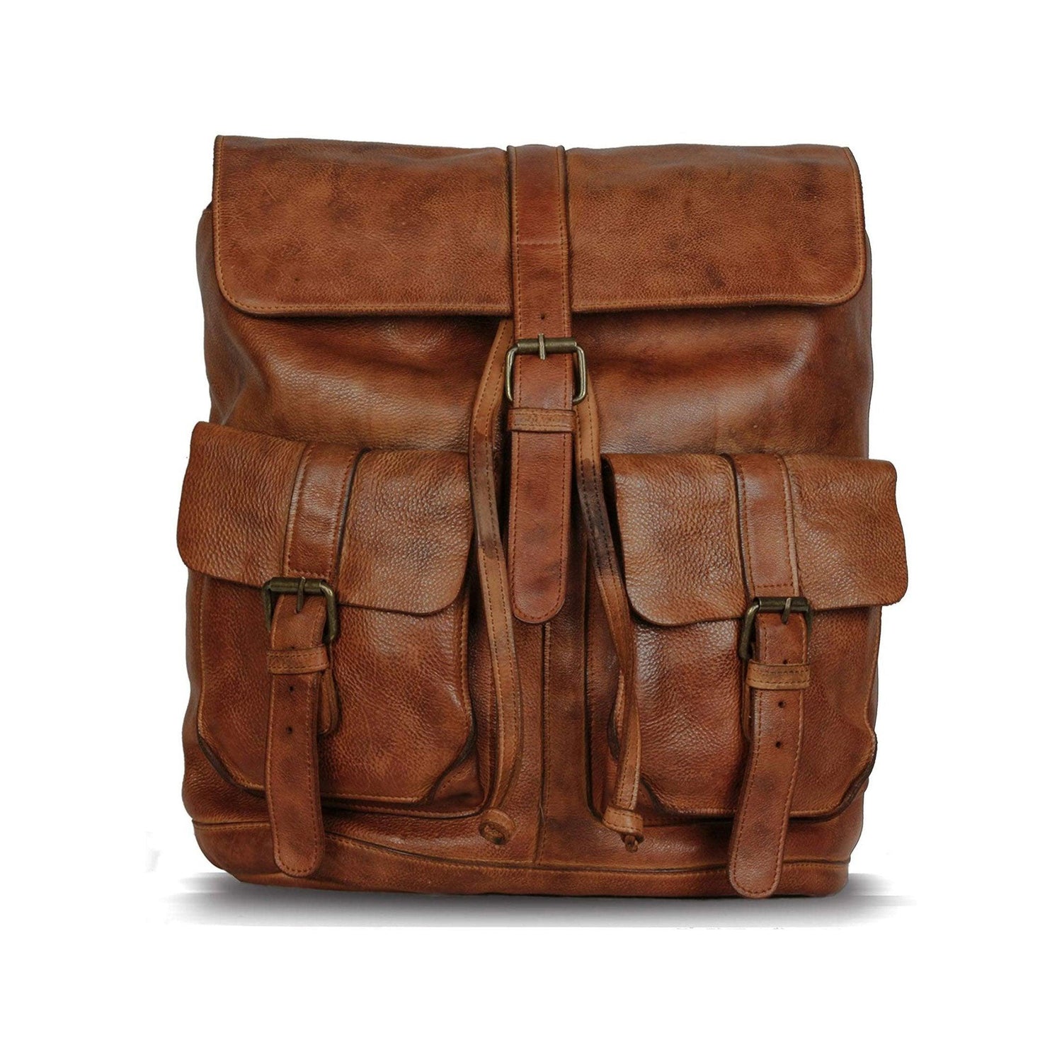 Full-grain leather laptop backpack