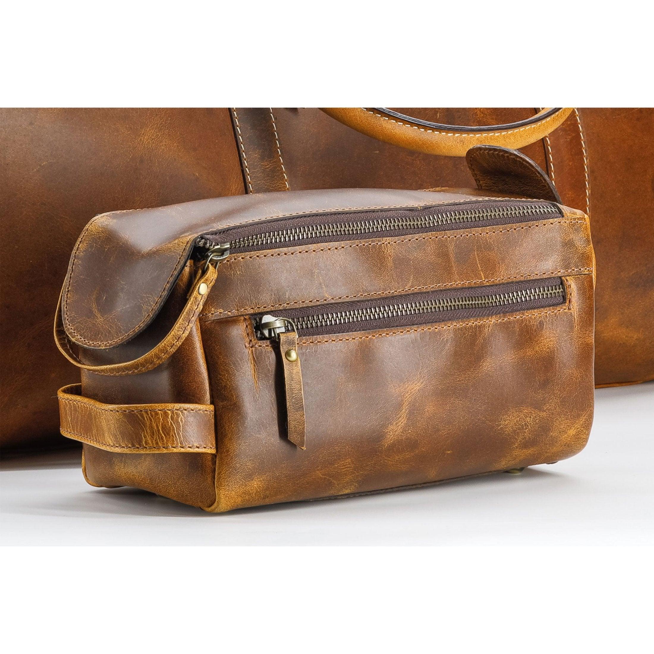 best travel or gym toiletry bag Leather Duffel Bag & Toiletry Bag Combo
