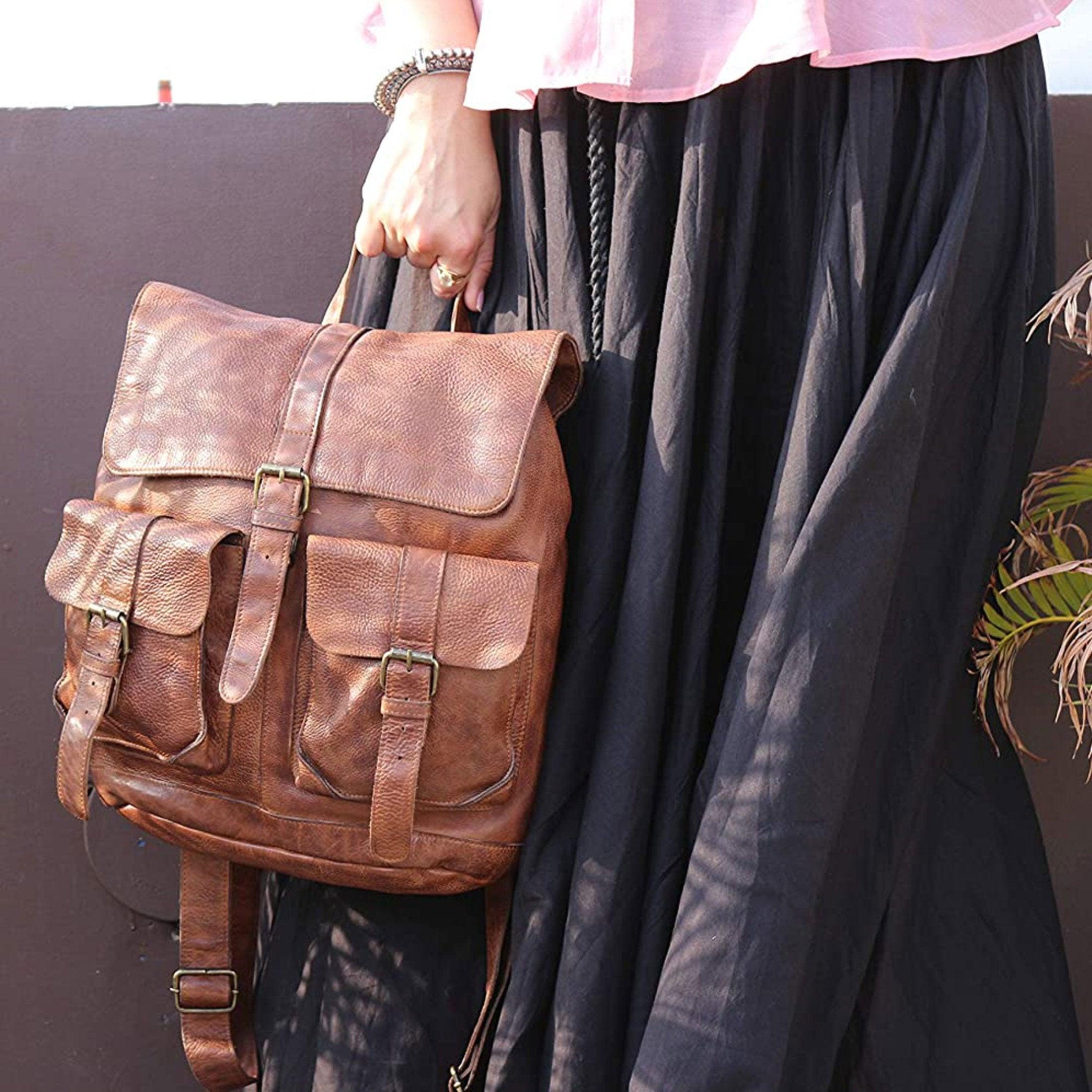 Light tan leather backpack