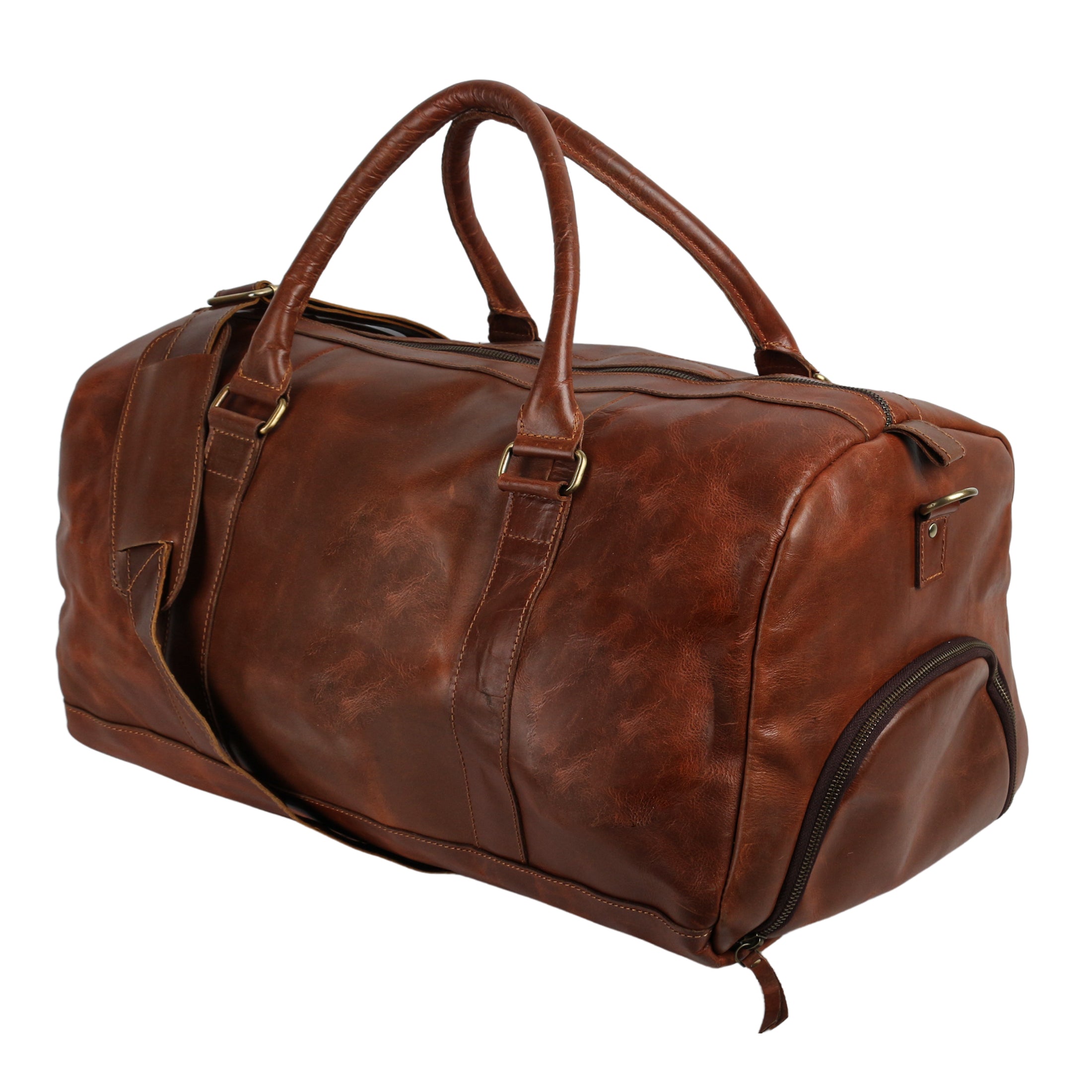 Aaron Leather Goods Leather Travel Duffel Bags for Men and Women