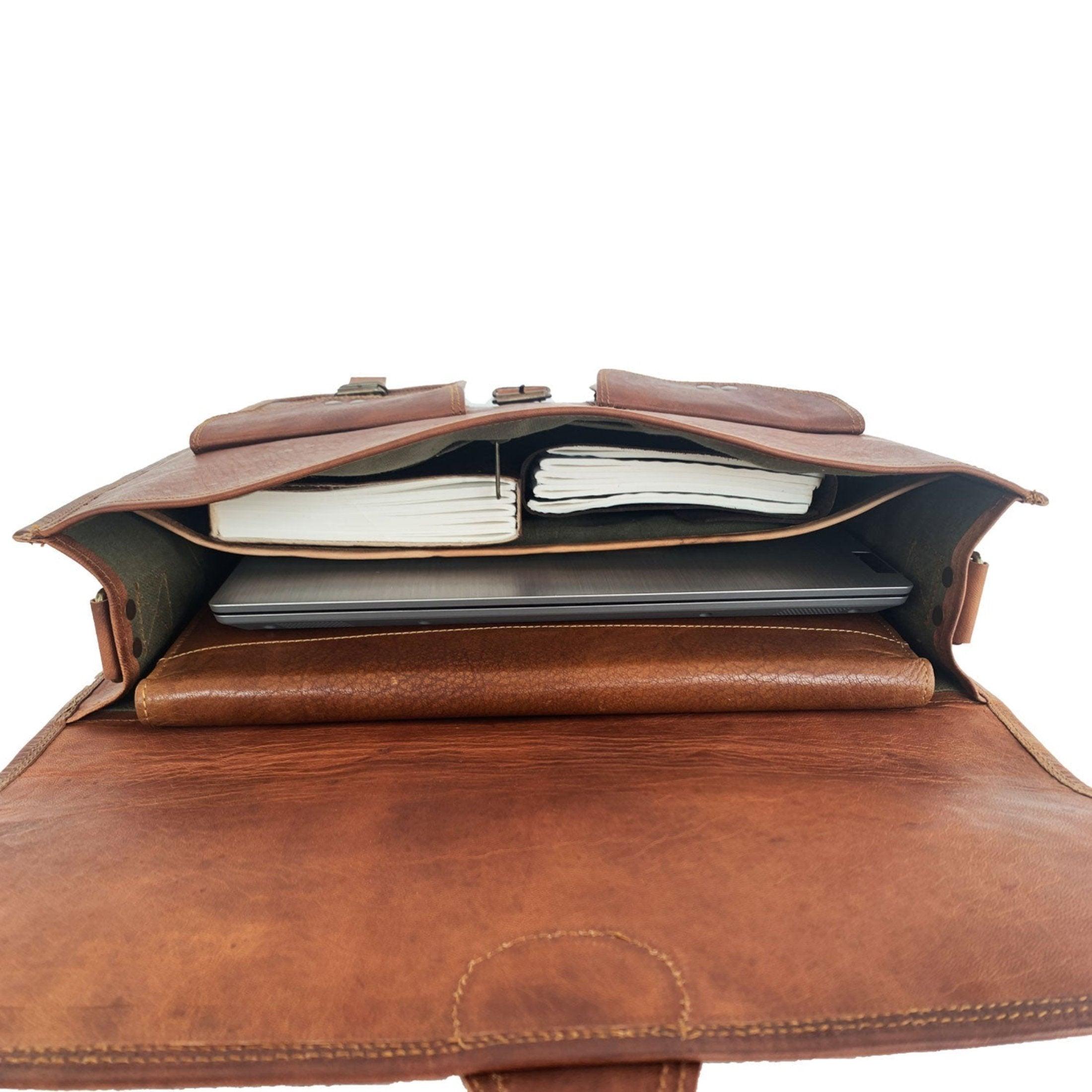 spacious handmade leather messenger bag for men and women