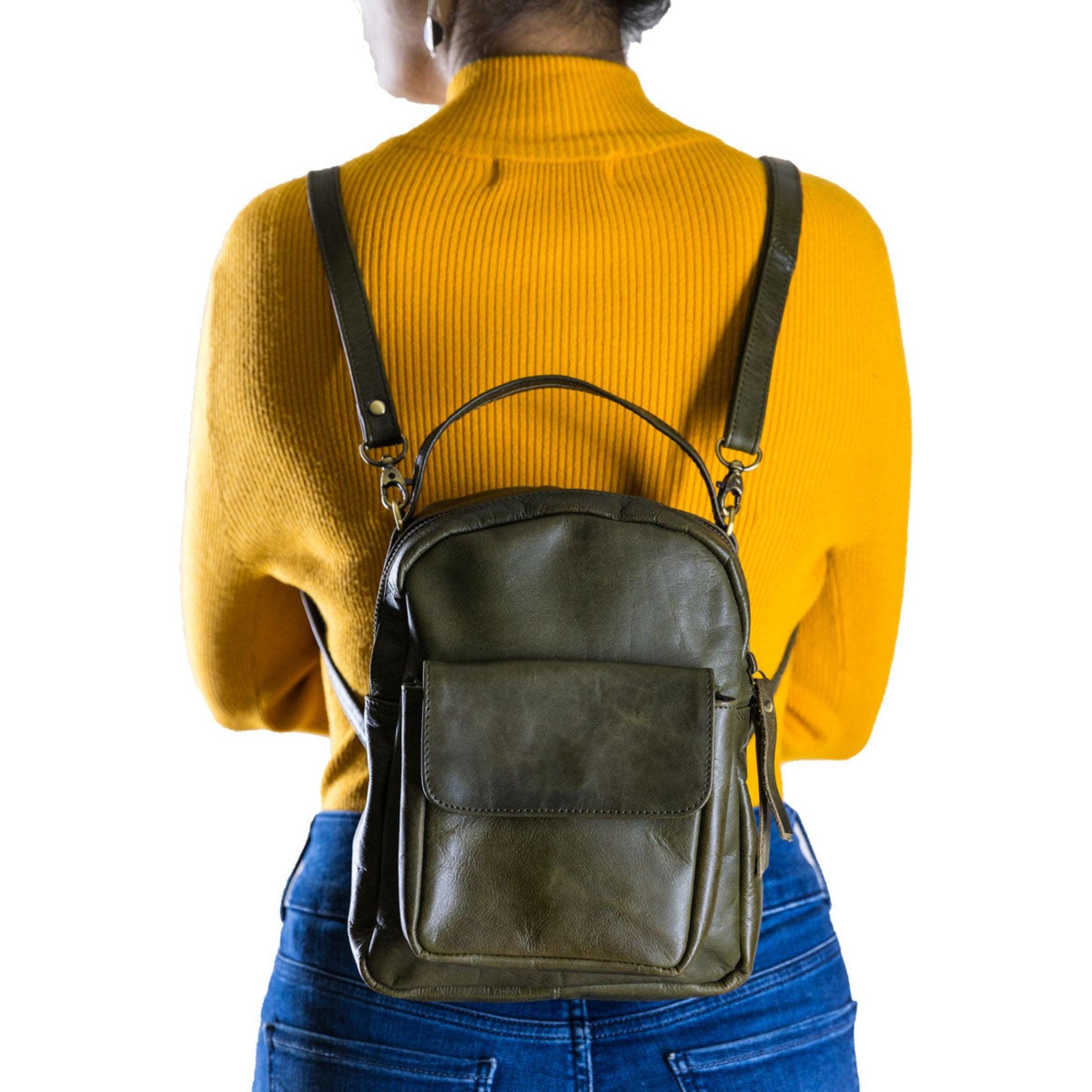 Versatile leather shoulder handbag and backpack for women and men