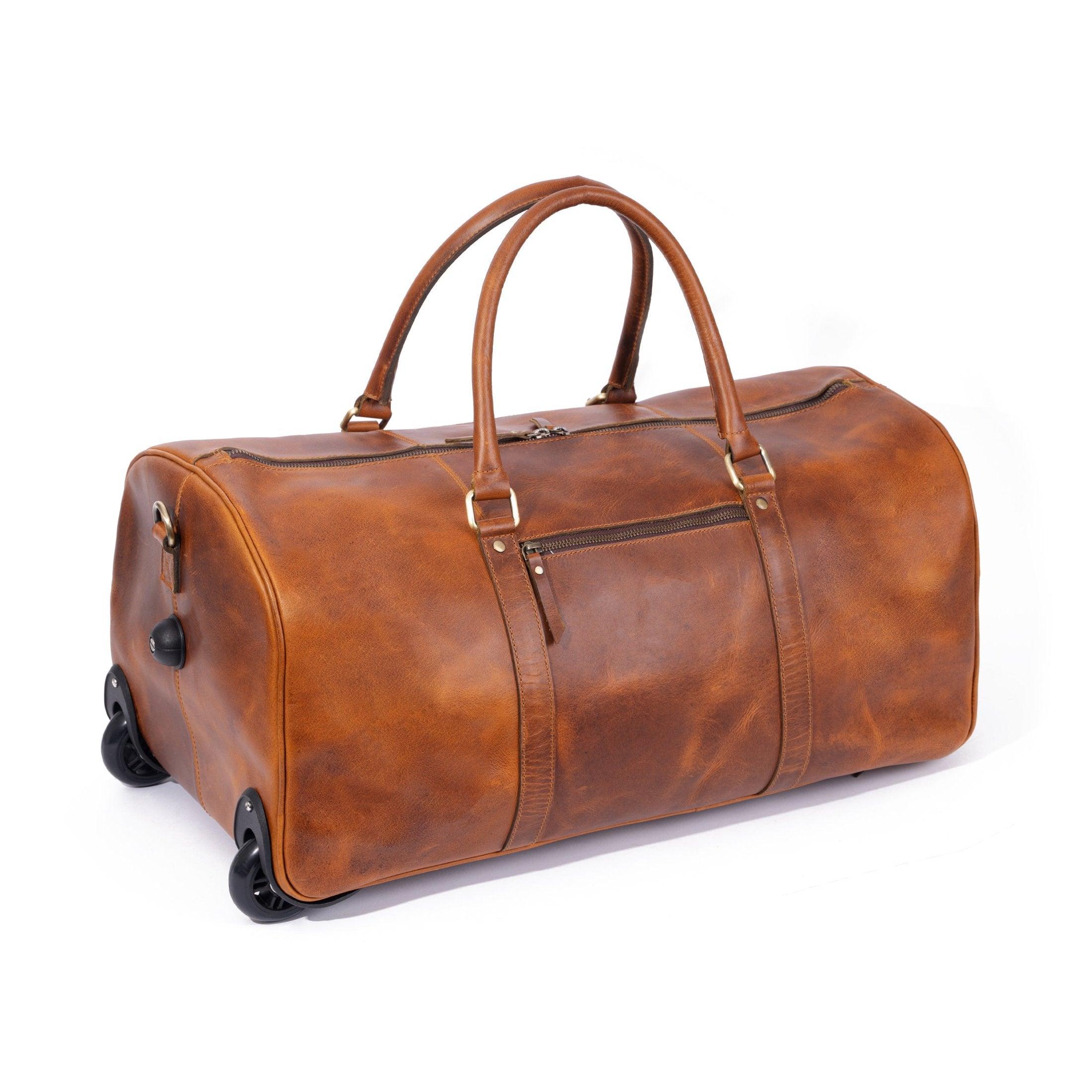 Mens leather holdall with wheels Clearance