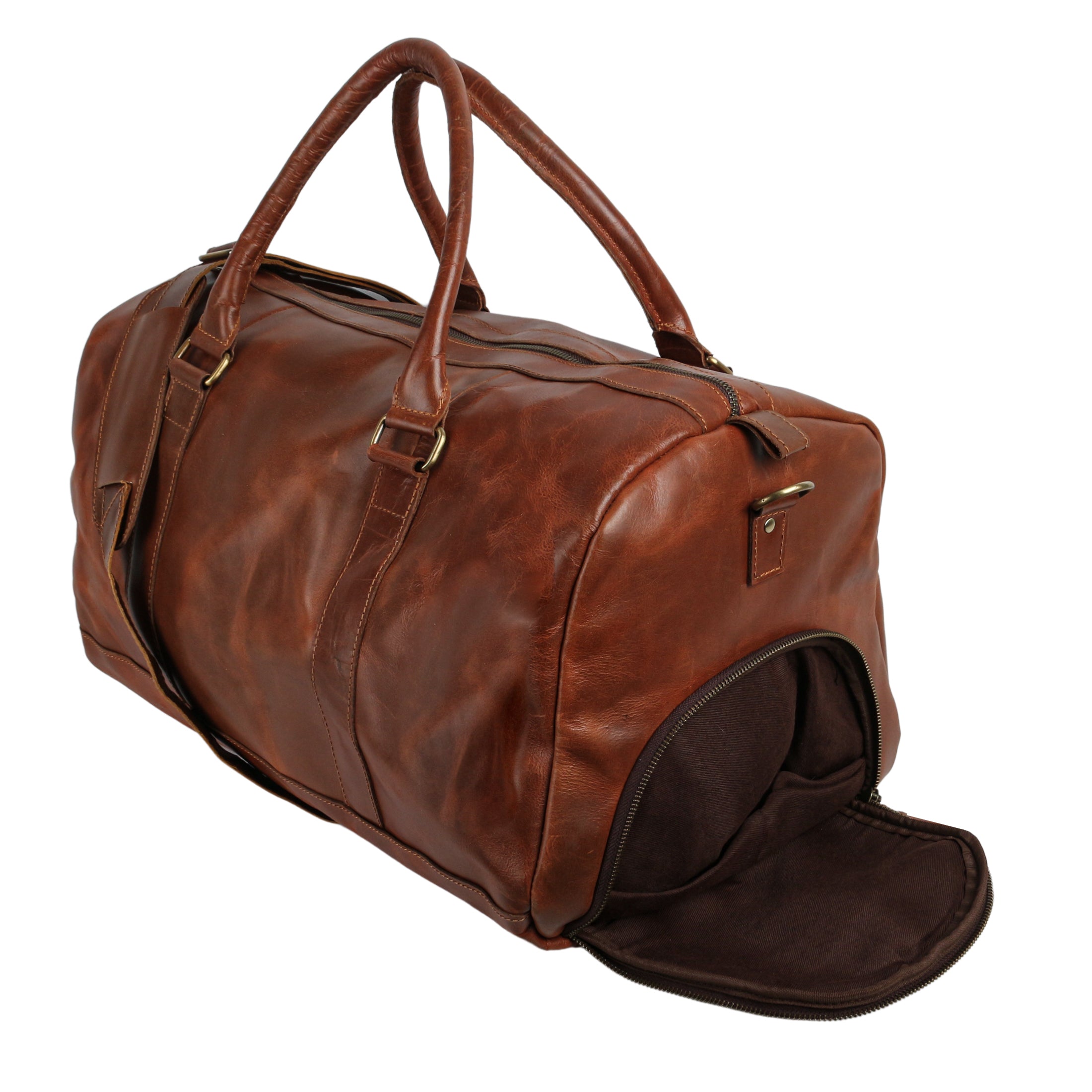 KomalC 24 Inch Leather Duffel Bags for Men and Women Full Grain
