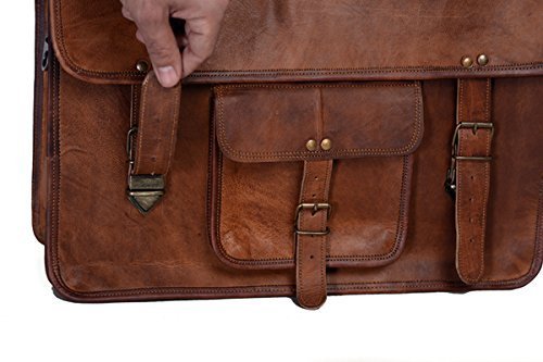 VC VINTAGE COUTURE 18 inch Leather Full Flap Messenger Handmade Bag Laptop  Bag Satchel Bag Padded Messenger Bag Brown